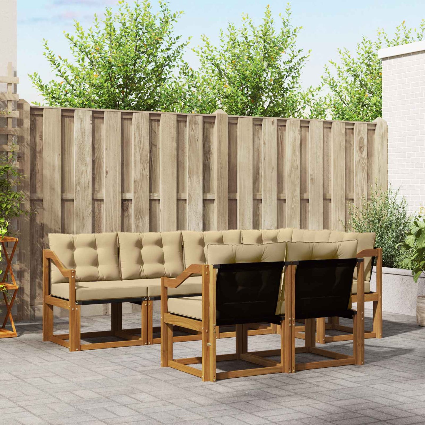 Outdoor-Sofagarnitur 7 stk. Natur und Beige