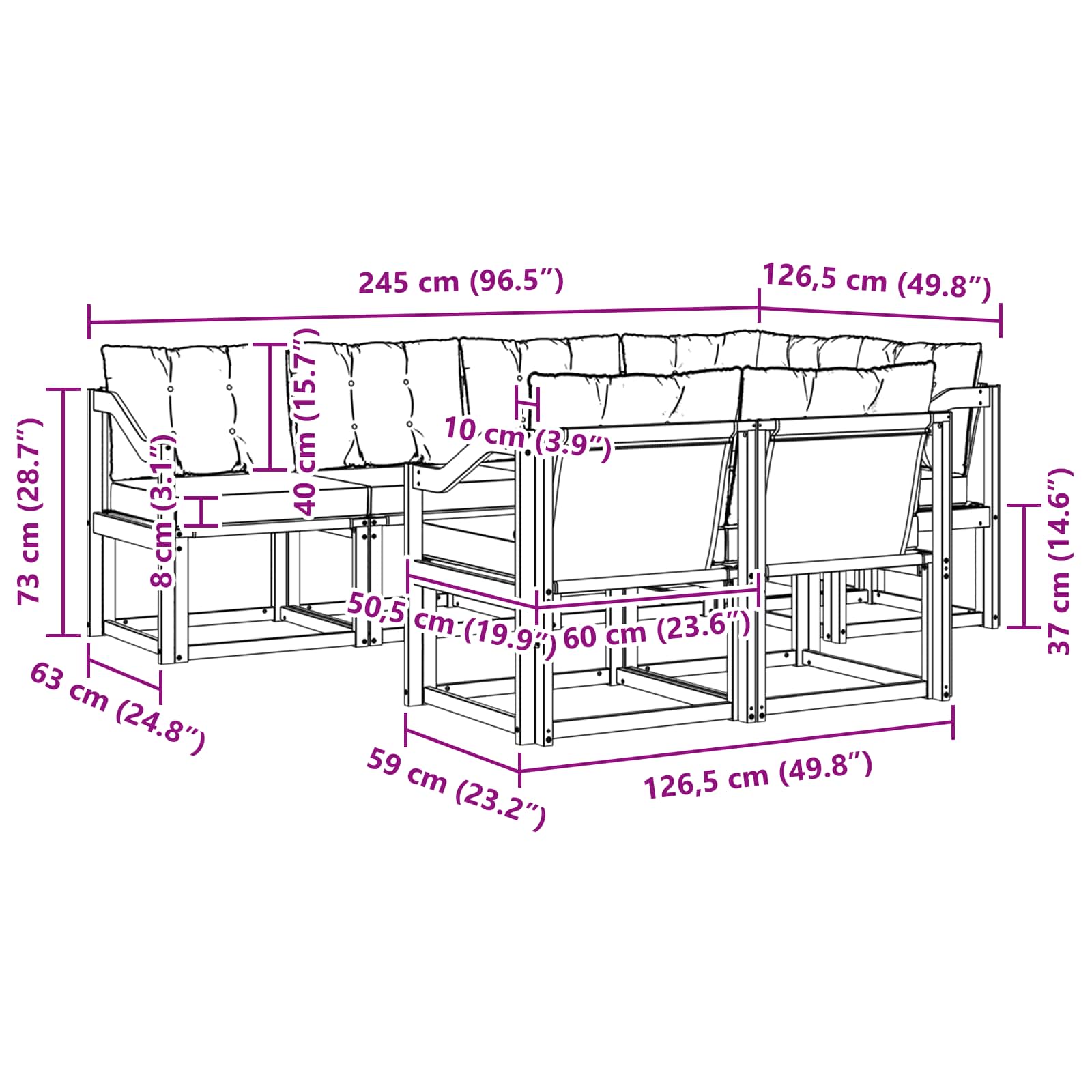Outdoor-Sofagarnitur 7 stk. Natur und Beige