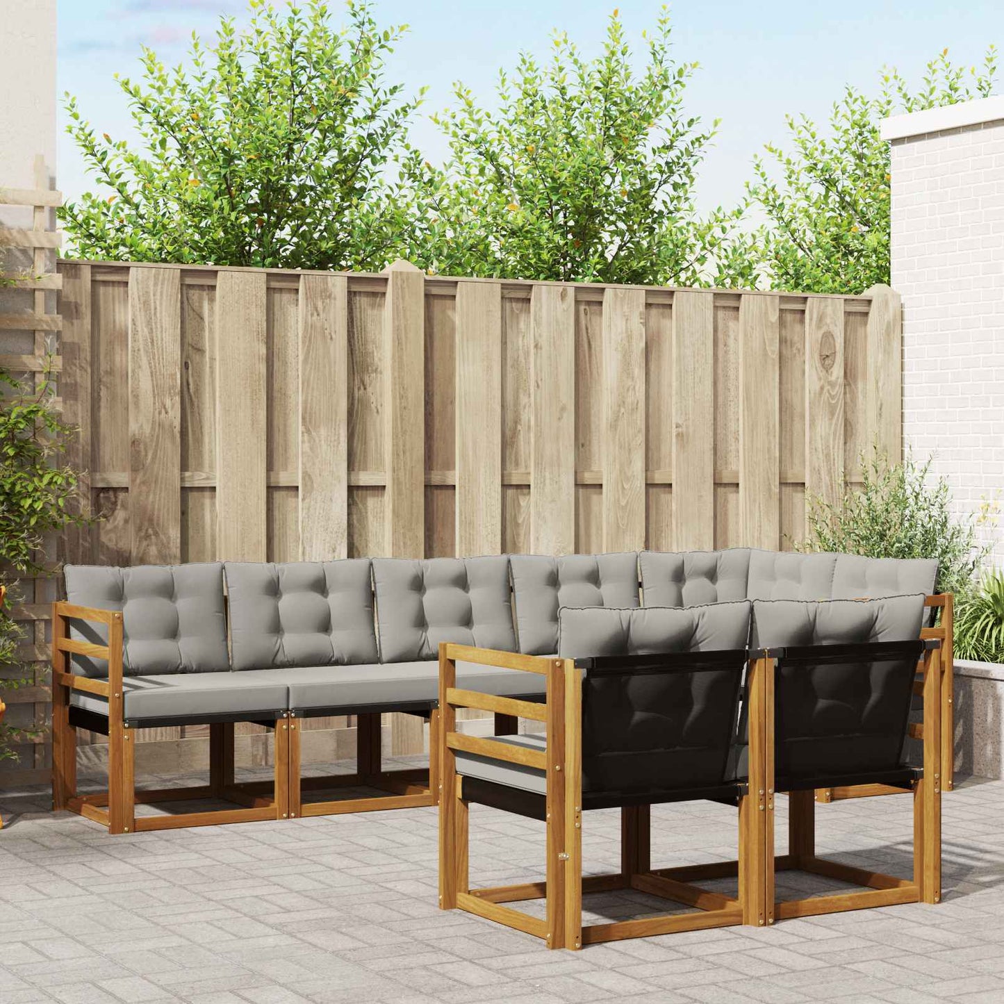 Outdoor-Sofagarnitur mit Kissen 8 pcs Natürlich und Hellgrau
