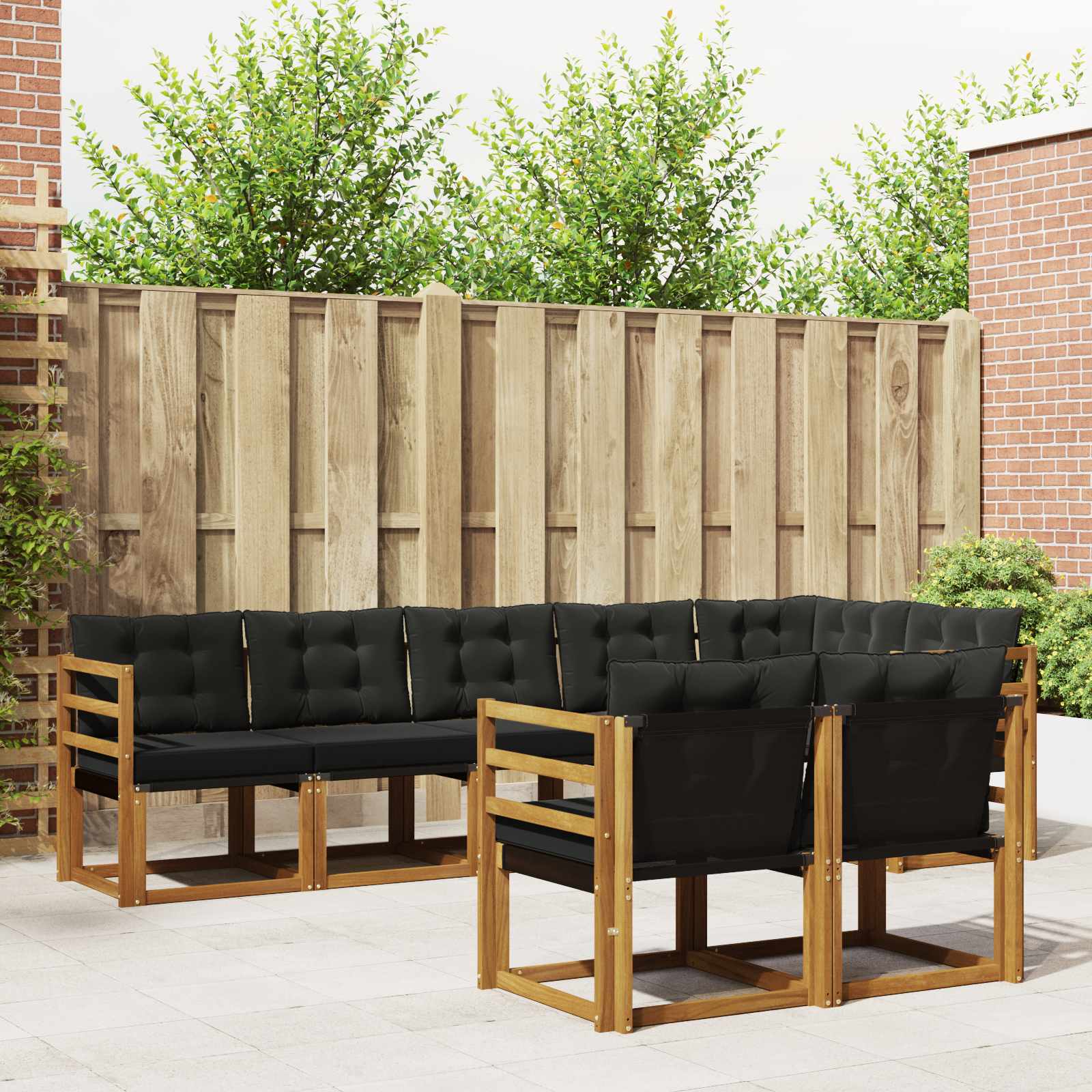 Outdoor-Sofagarnitur mit Kissen 8 pcs Natürlich und Schwarz
