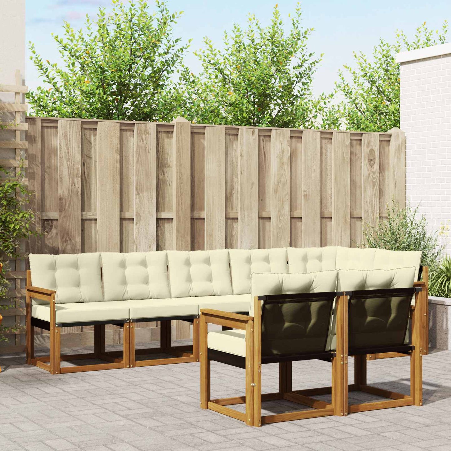 Outdoor-Sofagarnitur mit Kissen 8 pcs Natur und Creme