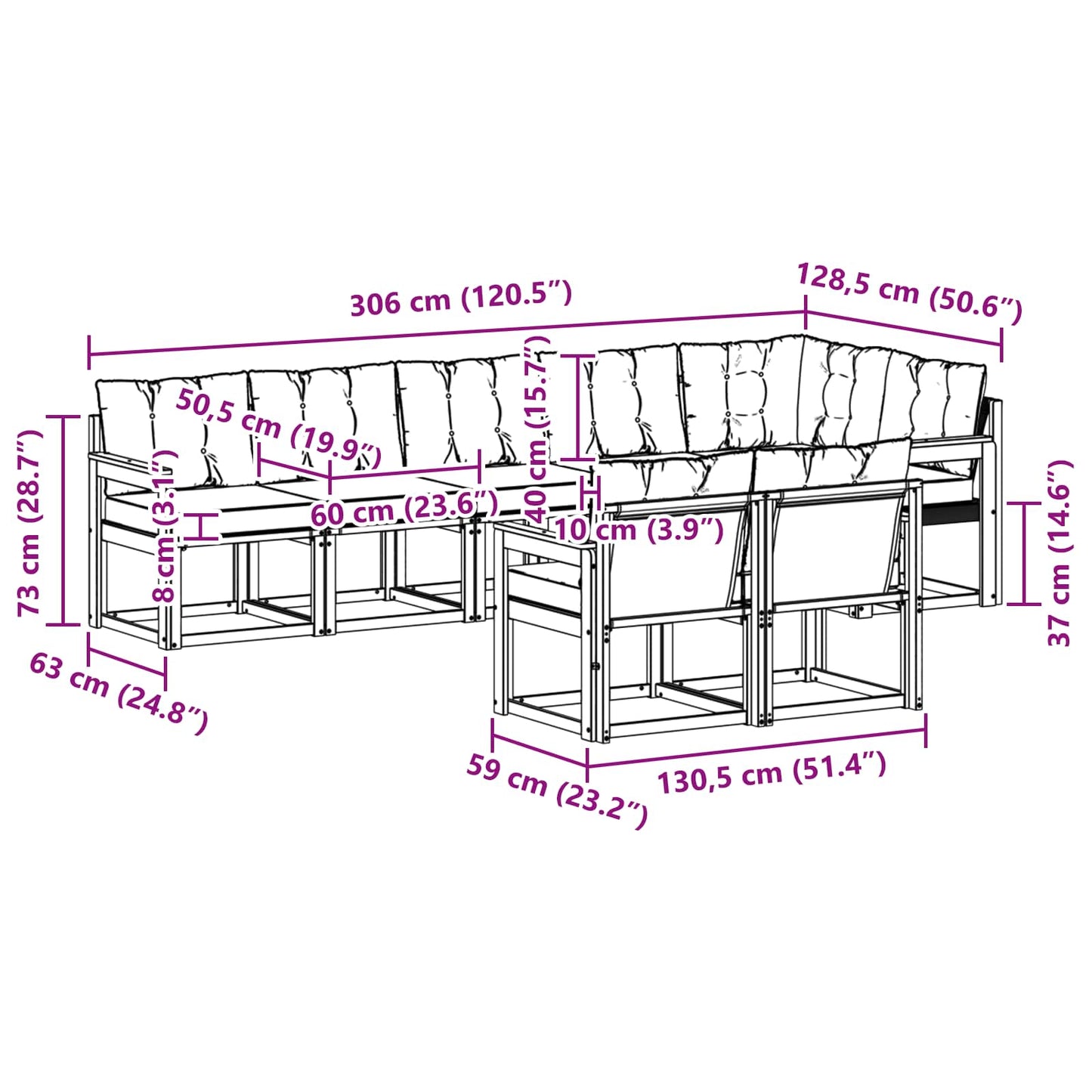 Outdoor-Sofagarnitur mit Kissen 8 pcs Natürlich und Hellgrau
