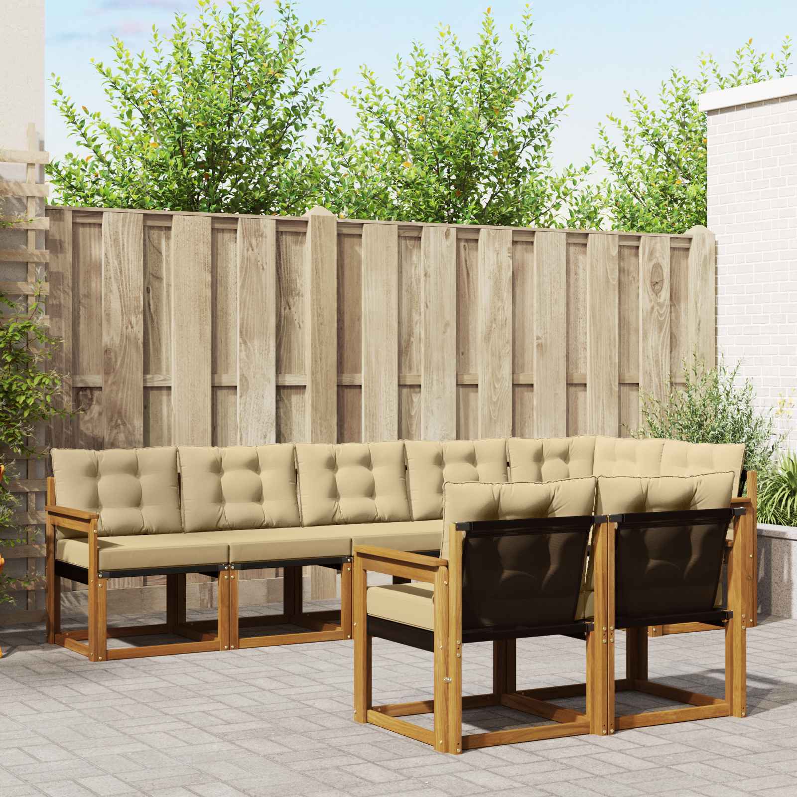 Outdoor-Sofagarnitur mit Kissen 8 pcs Natur und Beige