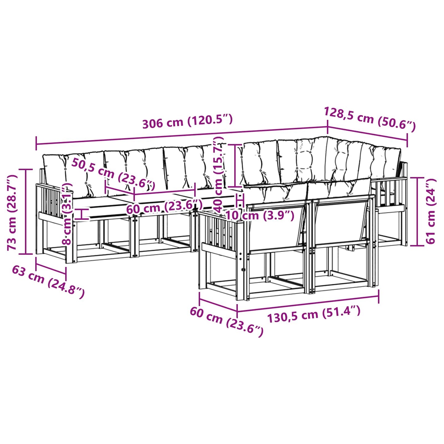 Outdoor-Sofagarnitur 8 stk. Natur und Beige