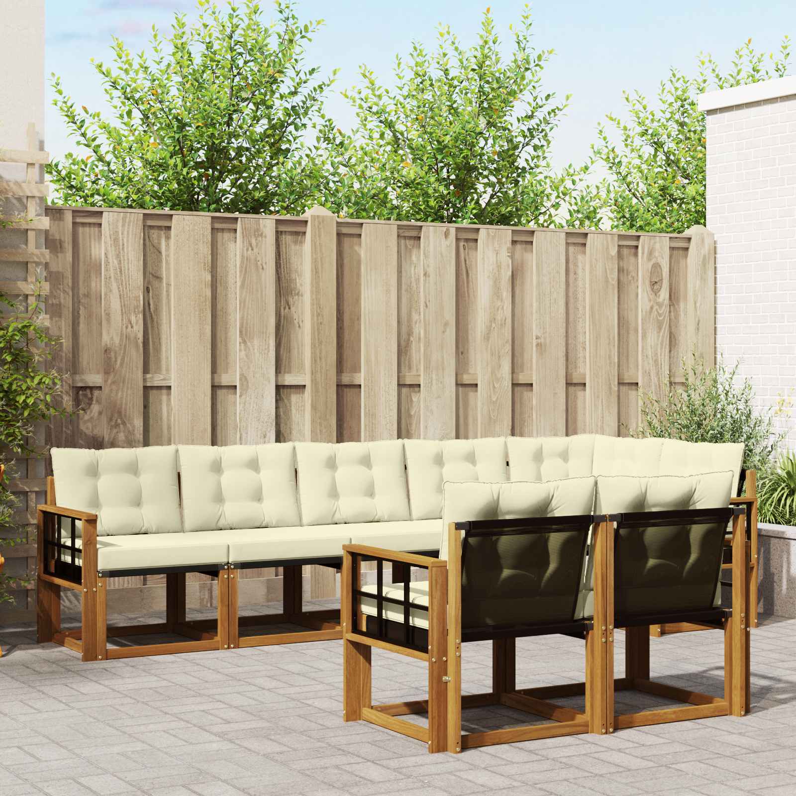 Outdoor-Sofagarnitur mit Kissen 8 pcs Natur und Creme