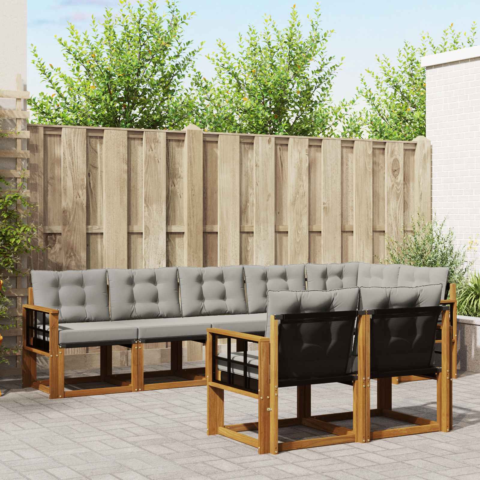 Outdoor-Sofagarnitur mit Kissen 8 pcs Natürlich und Hellgrau