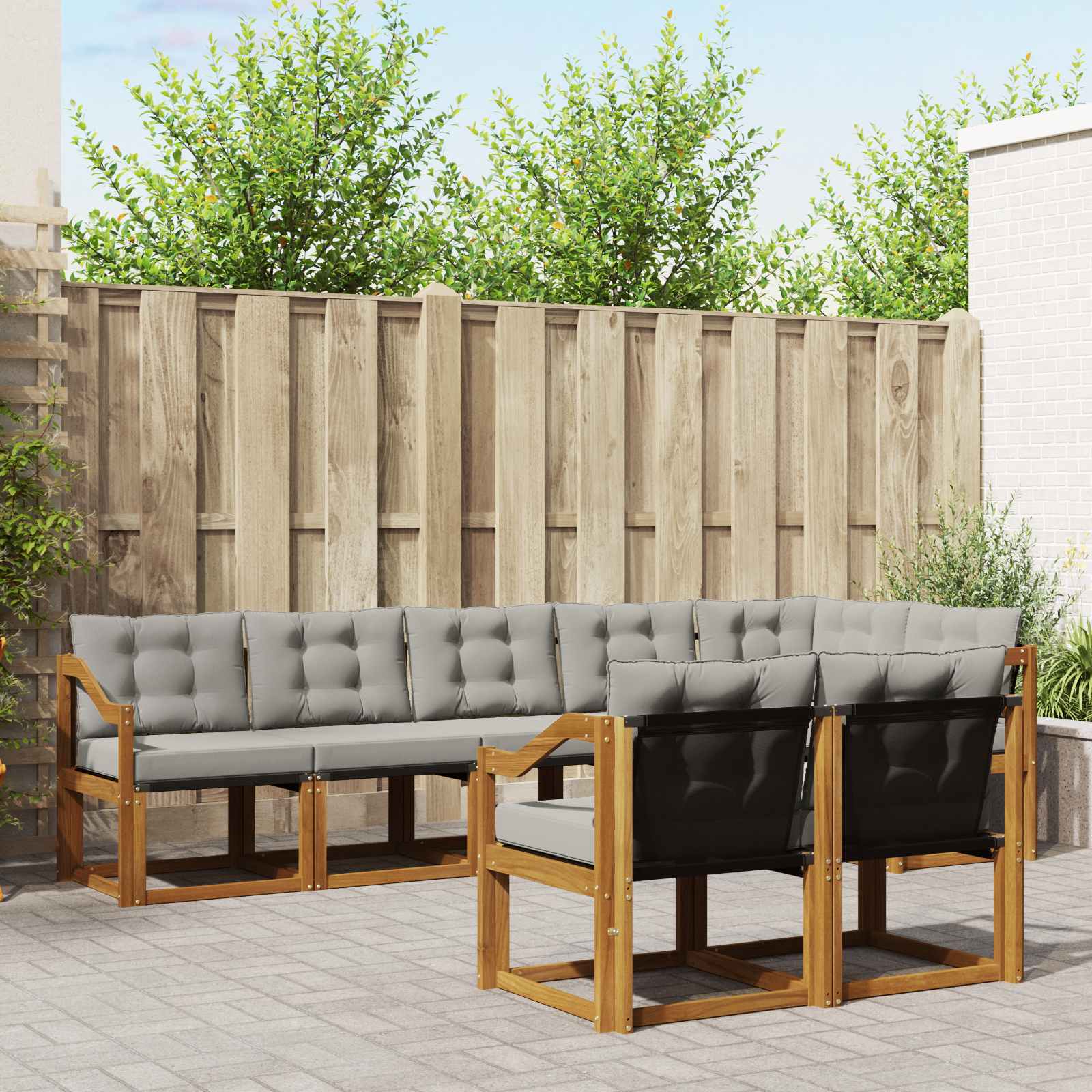 Outdoor-Sofagarnitur mit Kissen 8 pcs Natürlich und Hellgrau