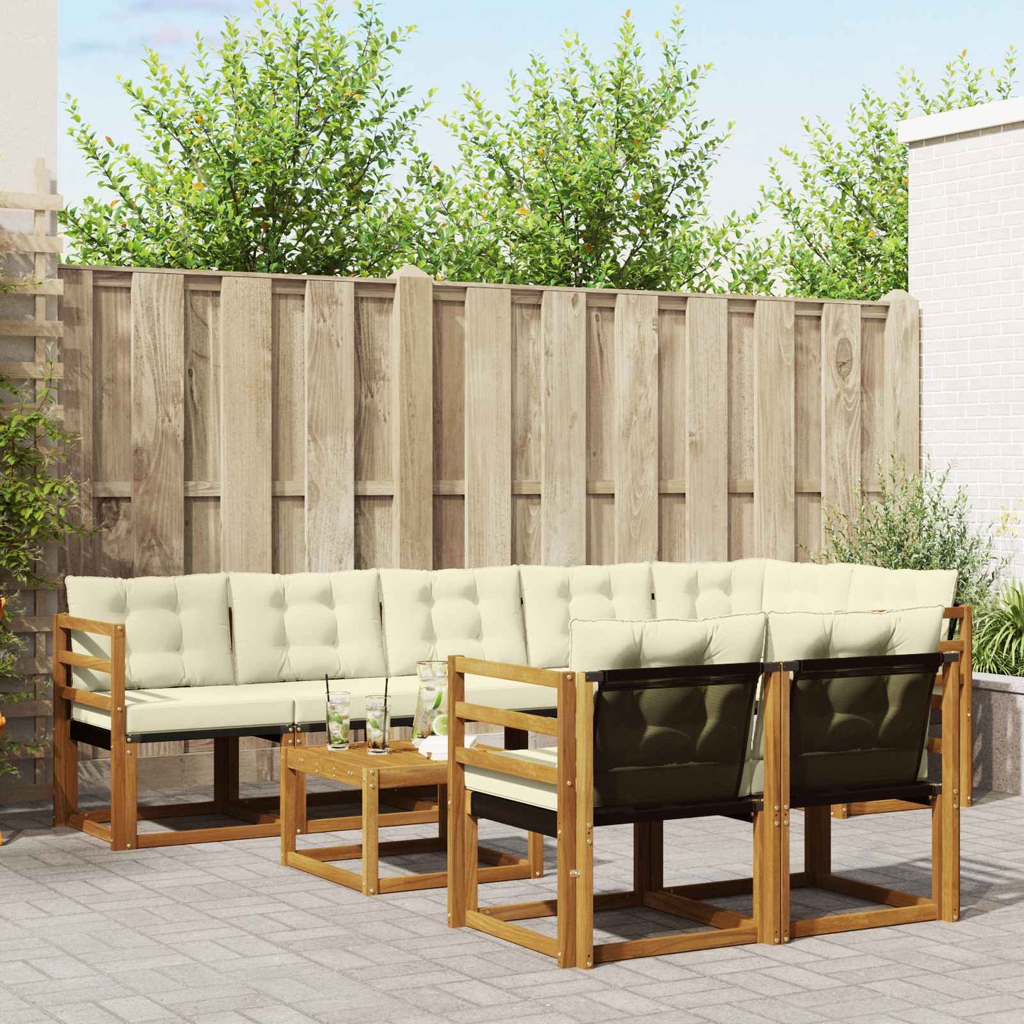 Outdoor-Sofagarnitur 9 stk. Natur und Creme