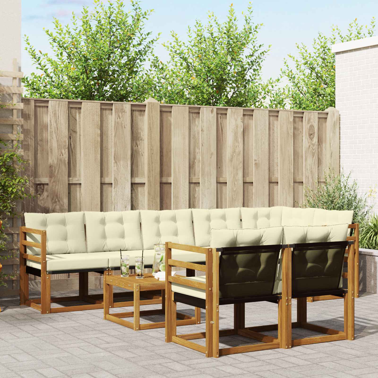 Outdoor-Sofagarnitur 9 stk. Natur und Creme