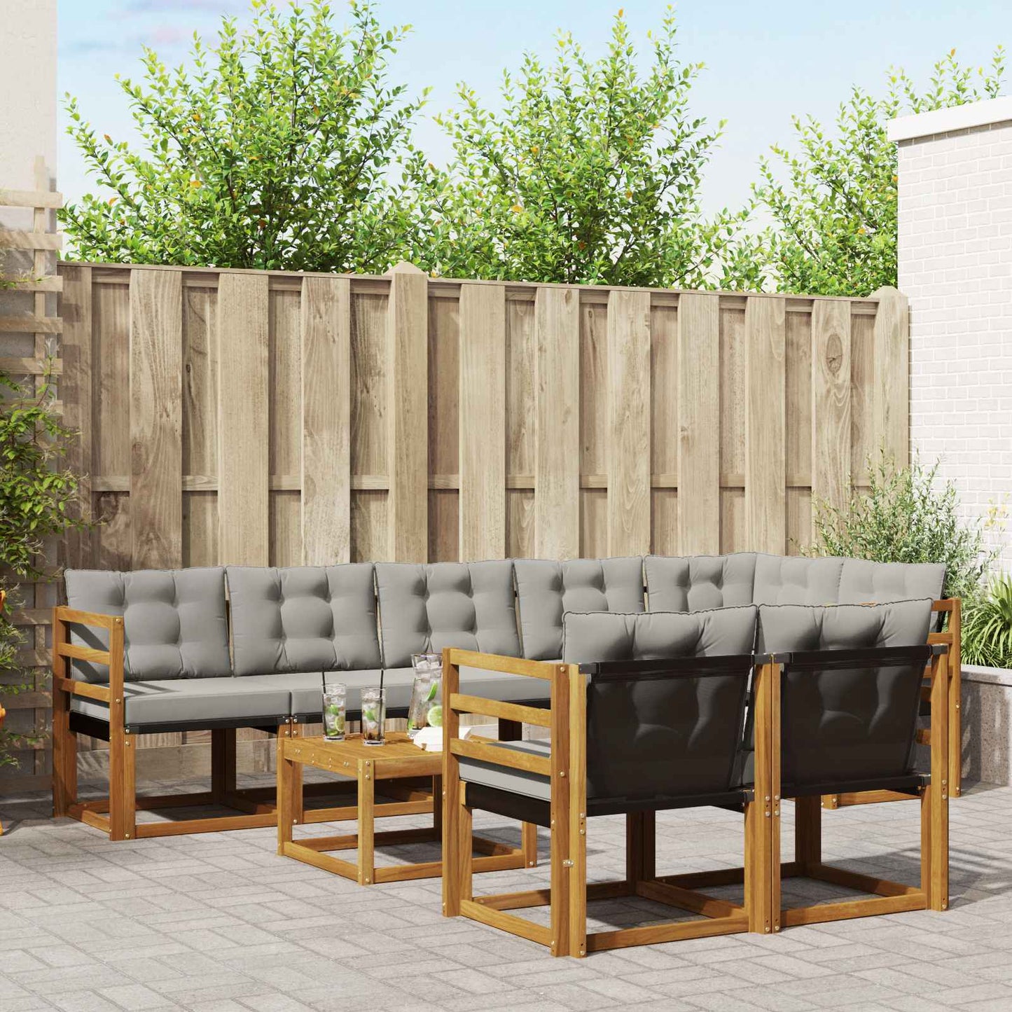 Outdoor-Sofagarnitur mit Kissen 9 pcs Natürlich und Hellgrau