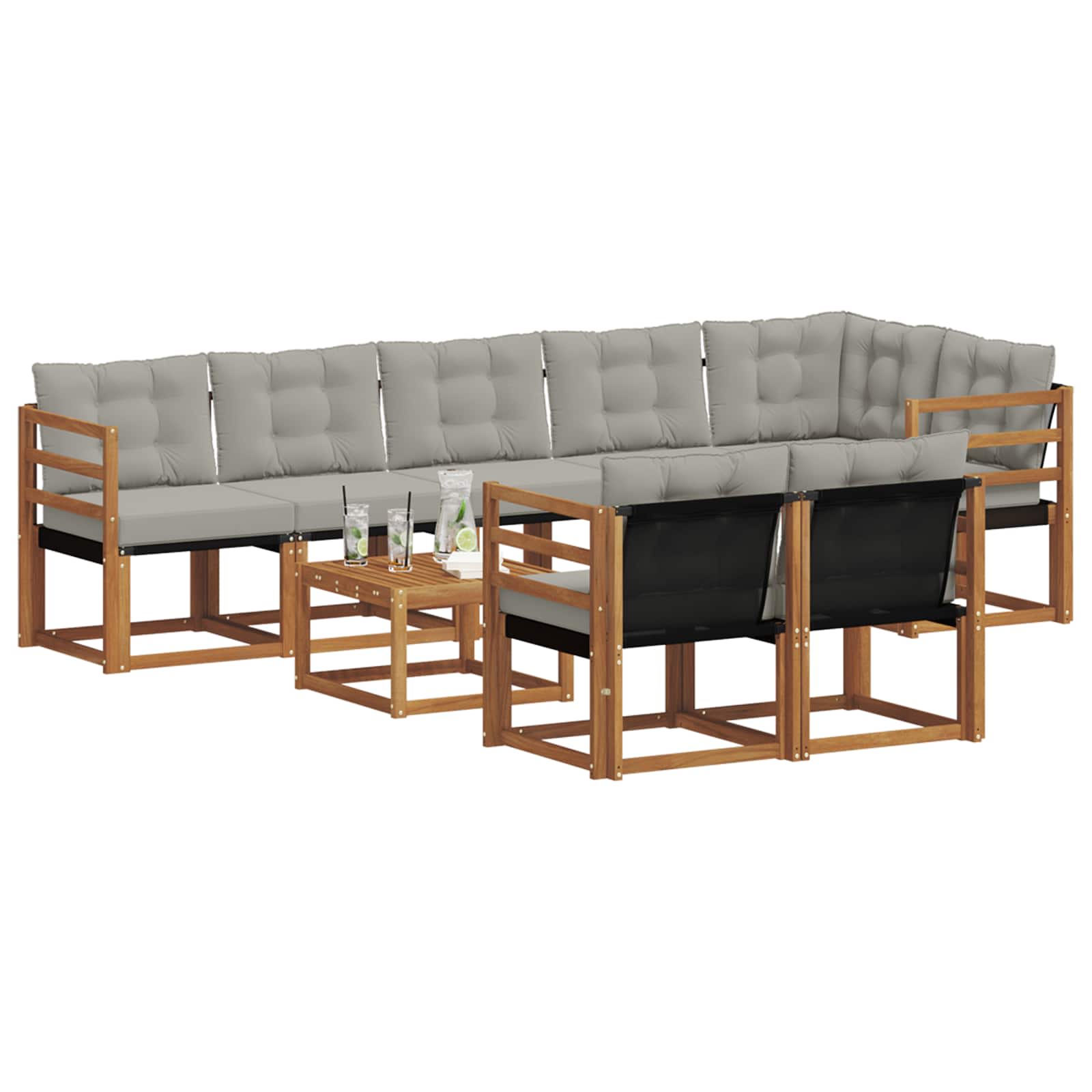 Outdoor-Sofagarnitur mit Kissen 9 pcs Natürlich und Hellgrau