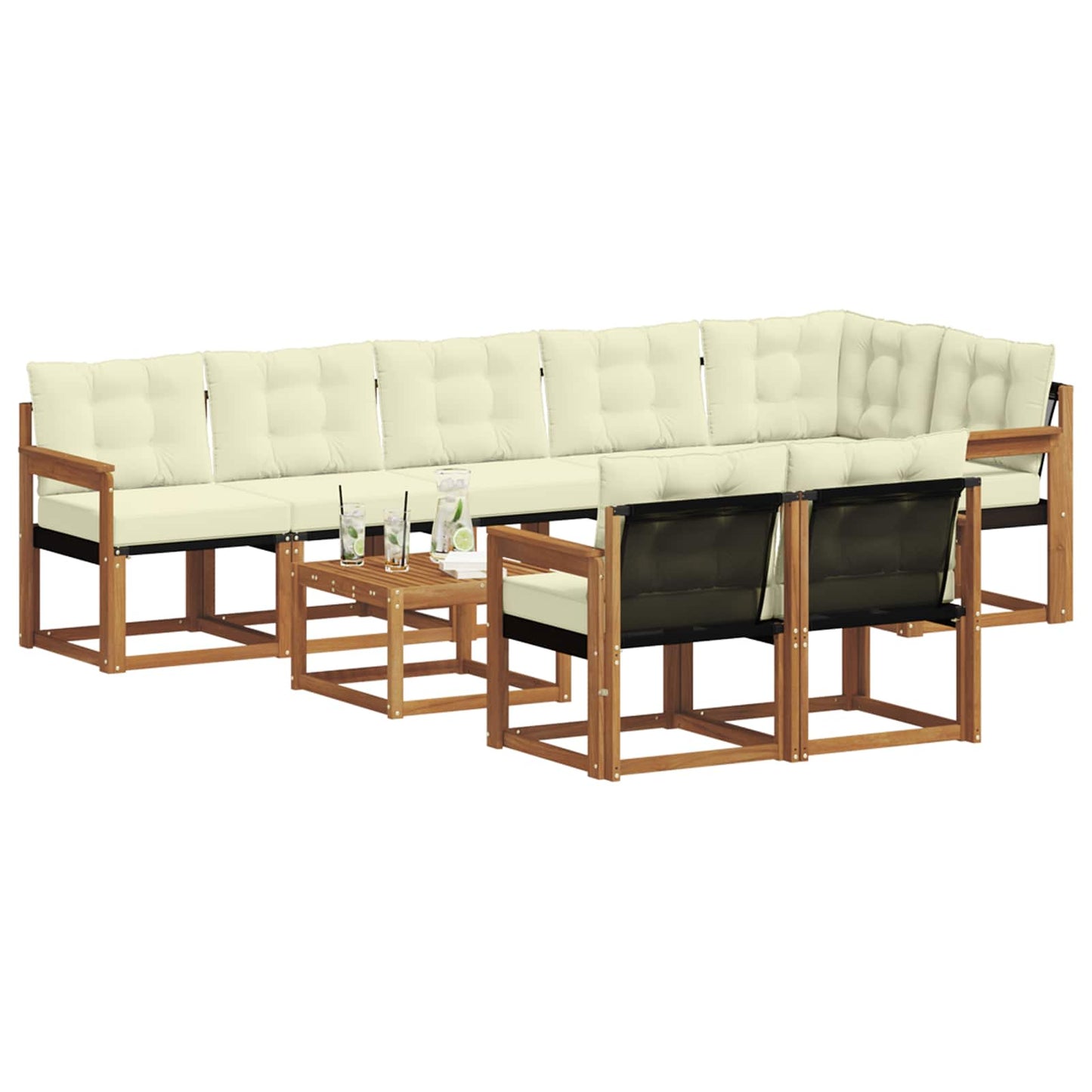 Outdoor-Sofagarnitur mit Kissen 9 pcs Natur und Creme