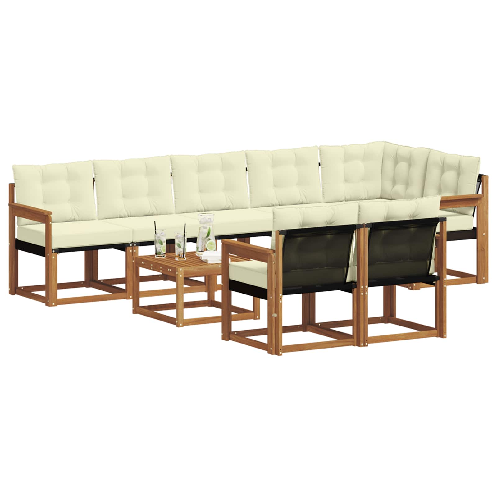 Outdoor-Sofagarnitur mit Kissen 9 pcs Natur und Creme