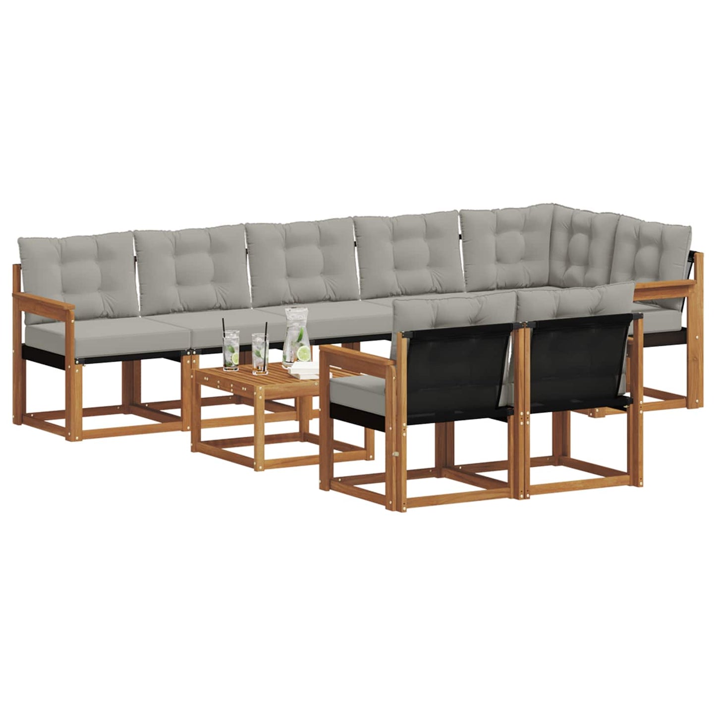 Outdoor-Sofagarnitur mit Kissen 9 pcs Natürlich und Hellgrau