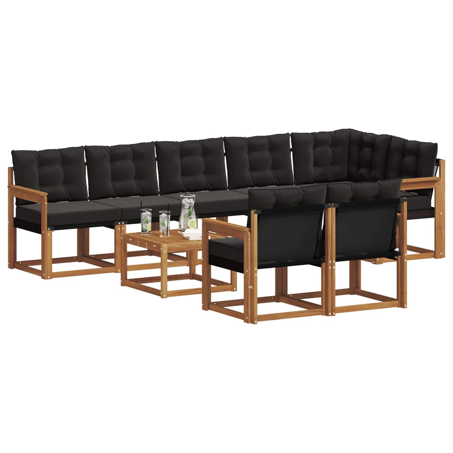 Outdoor-Sofagarnitur mit Kissen 9 pcs Natürlich und Schwarz
