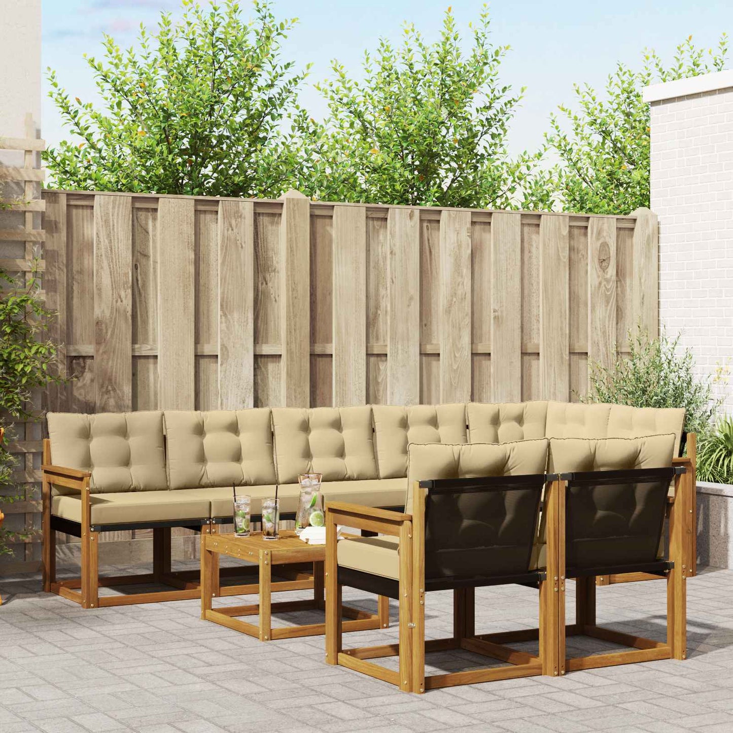 Outdoor-Sofagarnitur mit Kissen 9 pcs Natur und Beige