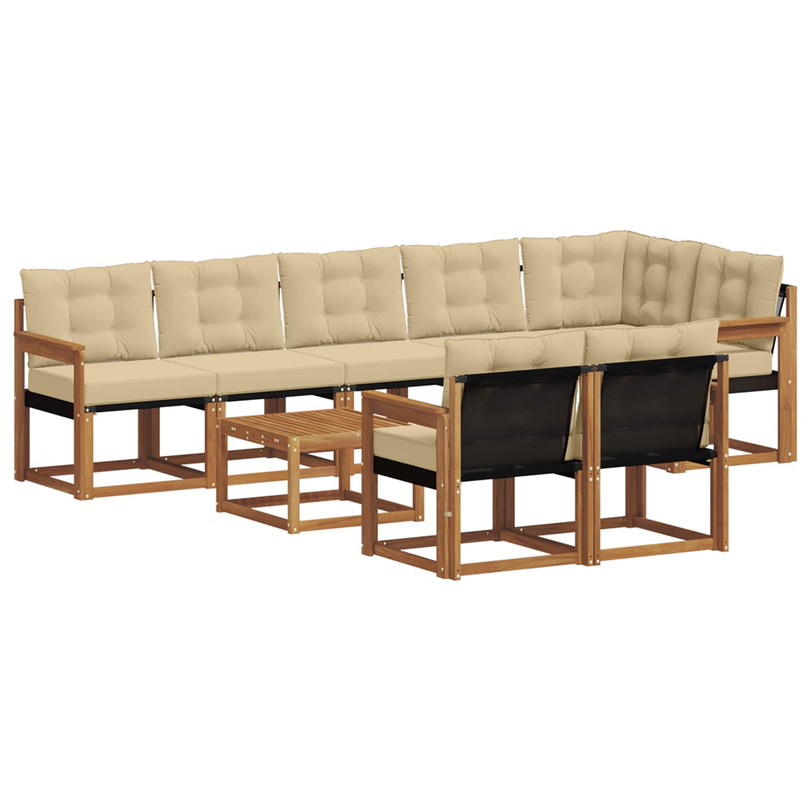 Outdoor-Sofagarnitur mit Kissen 9 pcs Natur und Beige
