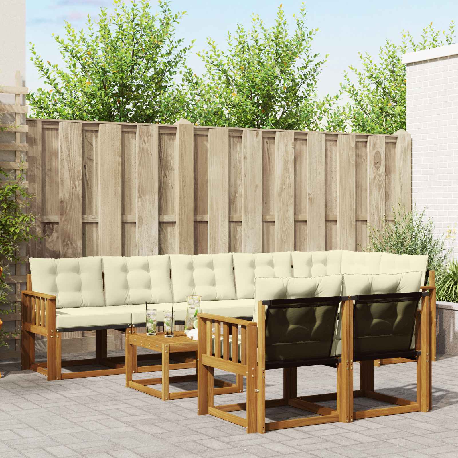 Outdoor-Sofagarnitur mit Kissen 9 pcs Natur und Creme