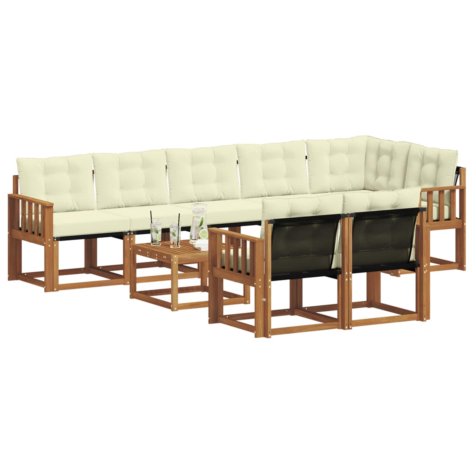 Outdoor-Sofagarnitur mit Kissen 9 pcs Natur und Creme