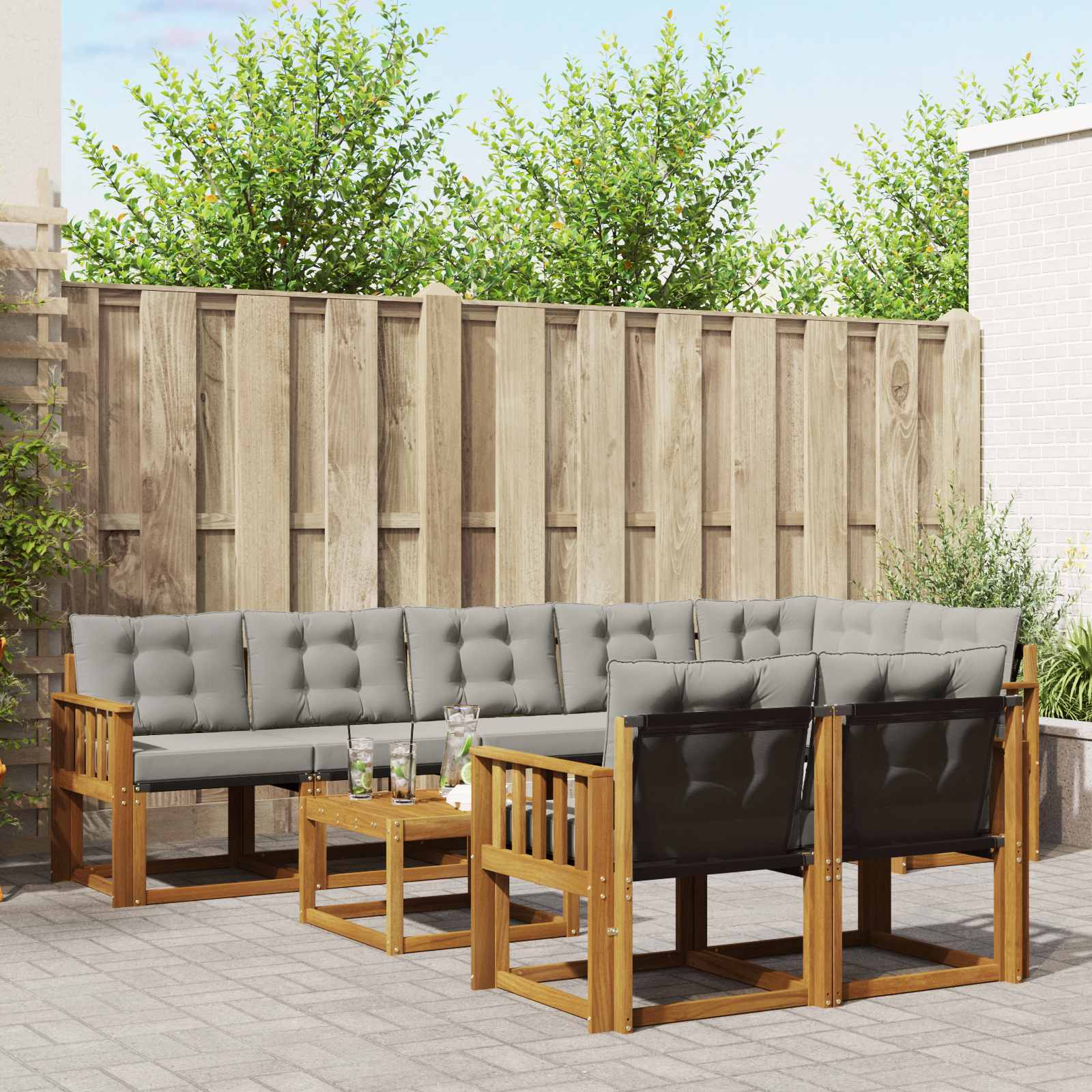 Outdoor-Sofagarnitur mit Kissen 9 pcs Natürlich und Hellgrau