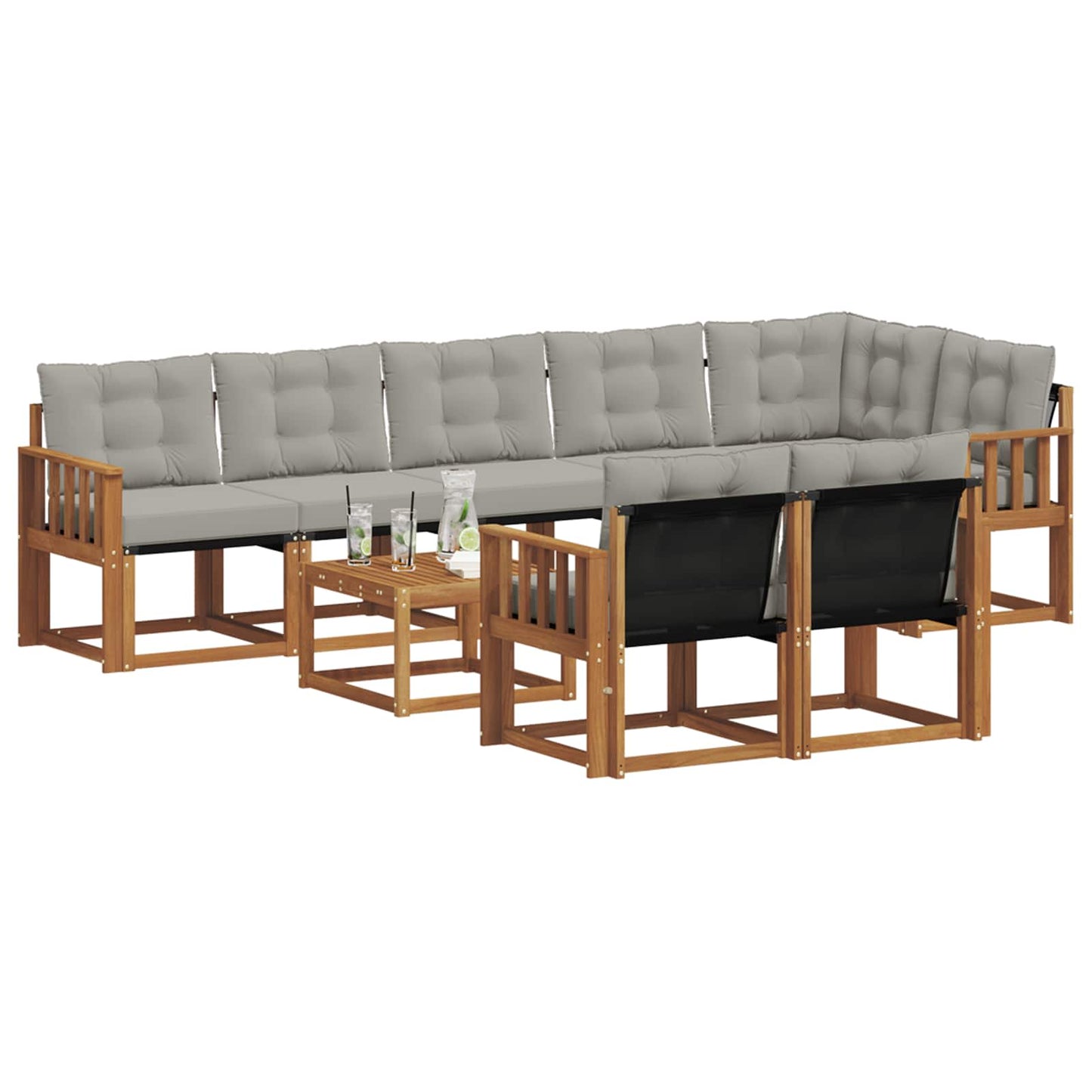 Outdoor-Sofagarnitur mit Kissen 9 pcs Natürlich und Hellgrau