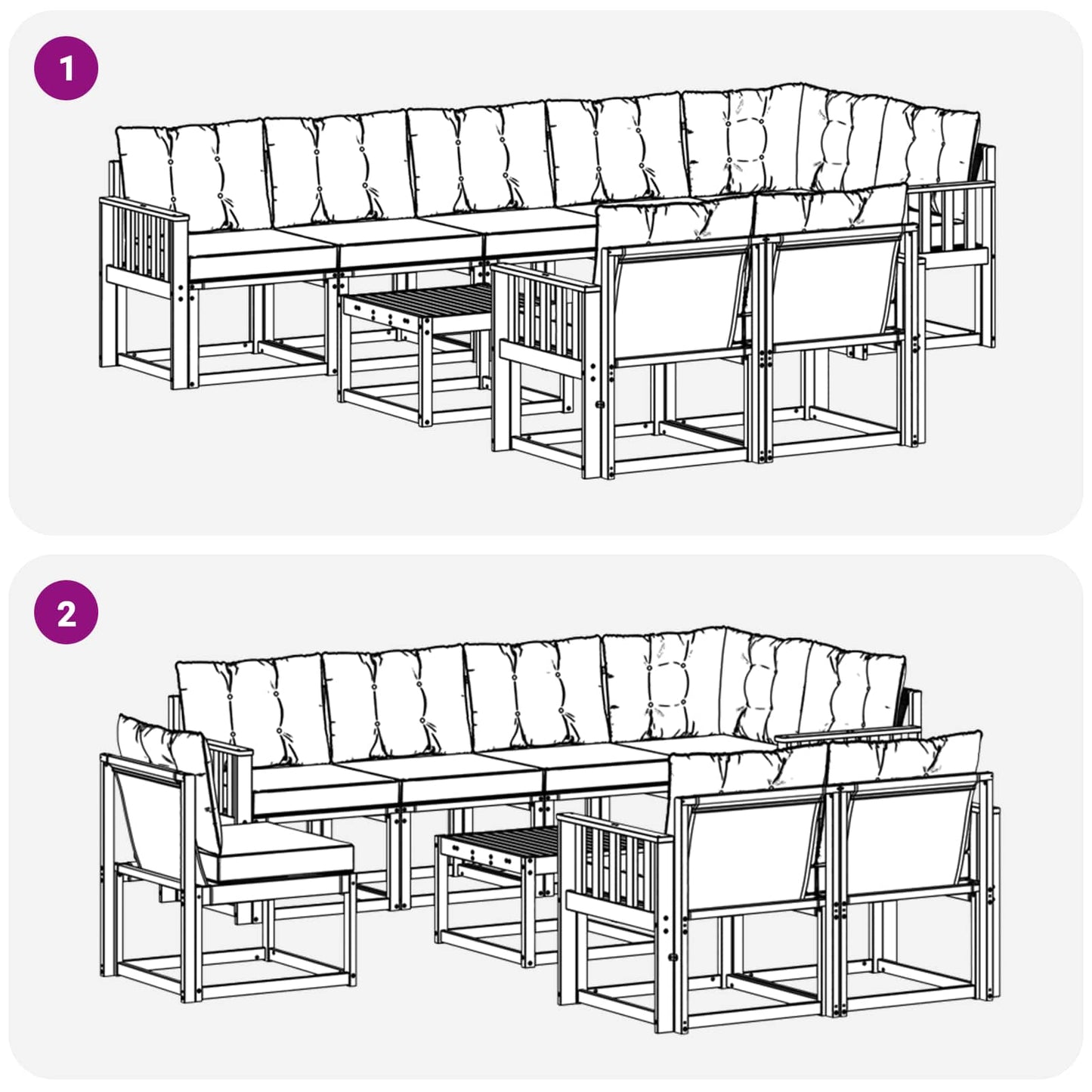 Outdoor-Sofagarnitur 9 stk. Natürlich und Schwarz