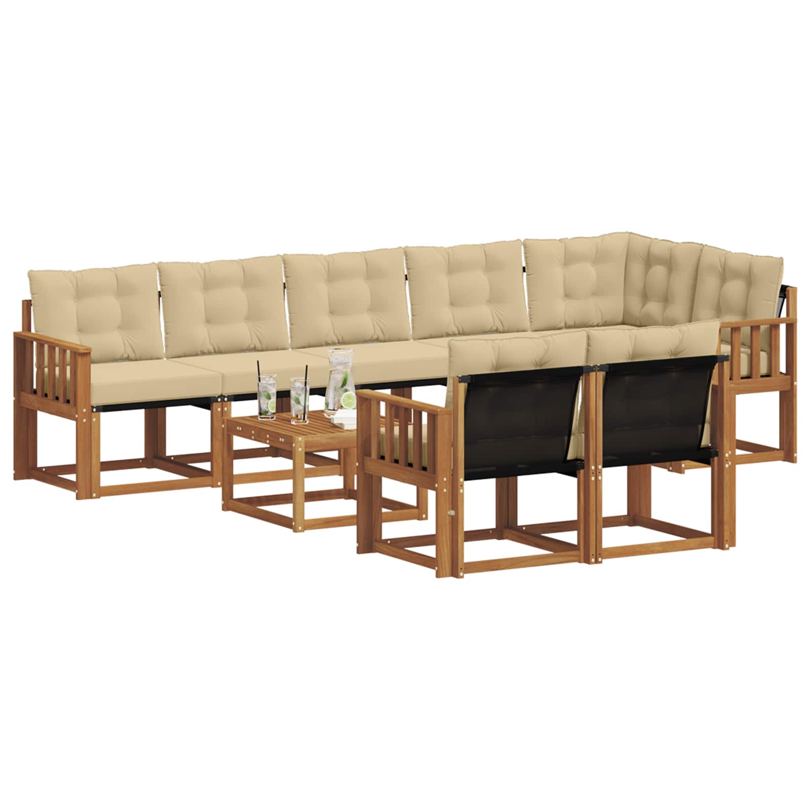 Outdoor-Sofagarnitur mit Kissen 9 pcs Natur und Beige