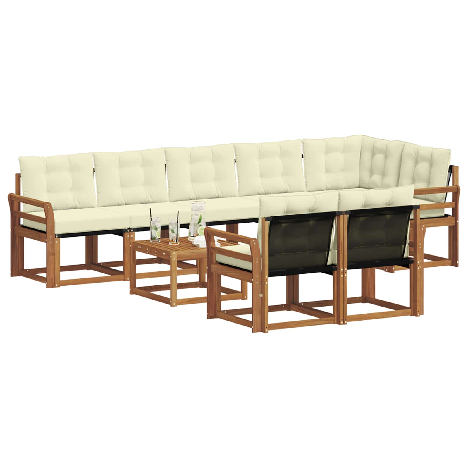 Outdoor-Sofagarnitur mit Kissen 9 pcs Natur und Creme