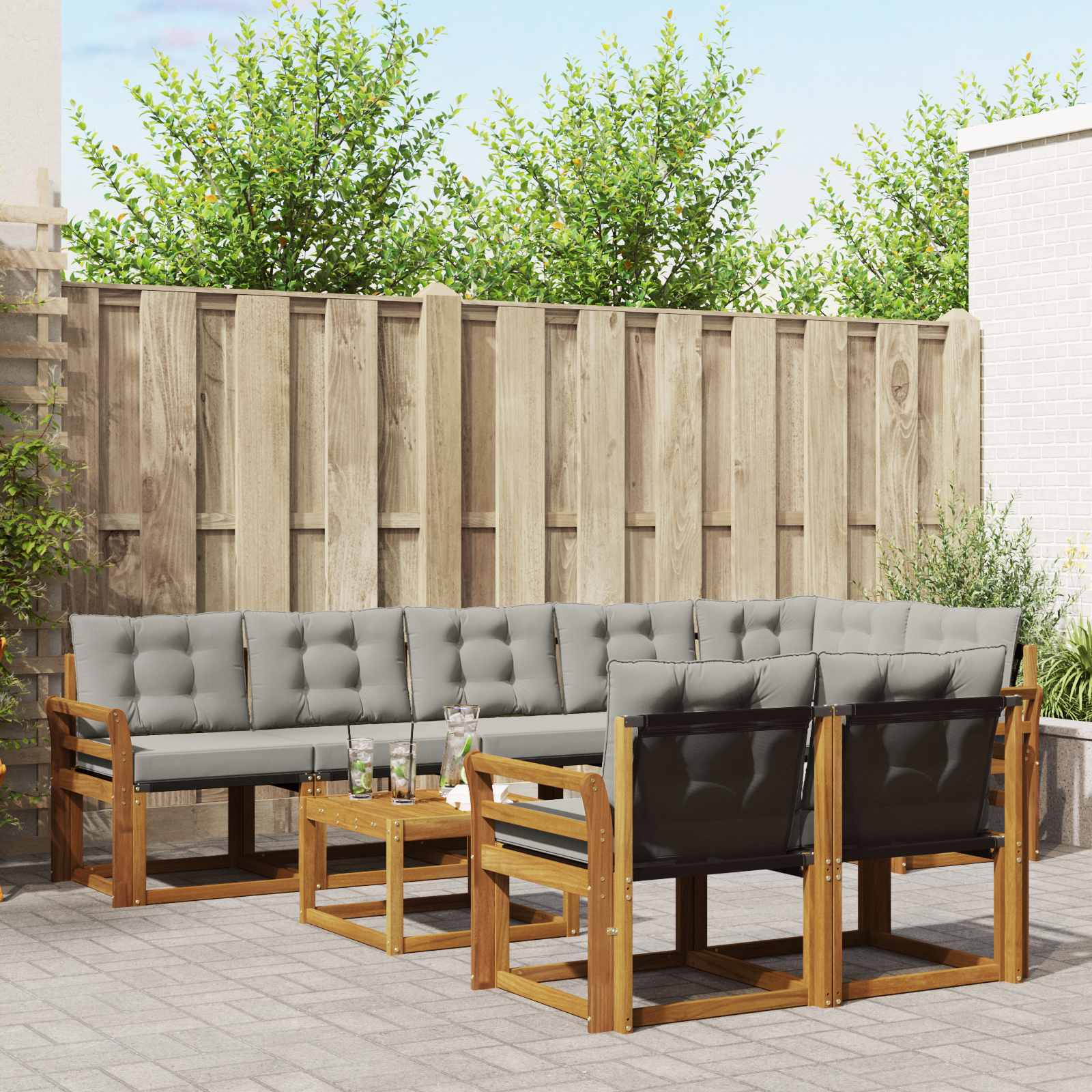 Outdoor-Sofagarnitur mit Kissen 9 pcs Natürlich und Hellgrau
