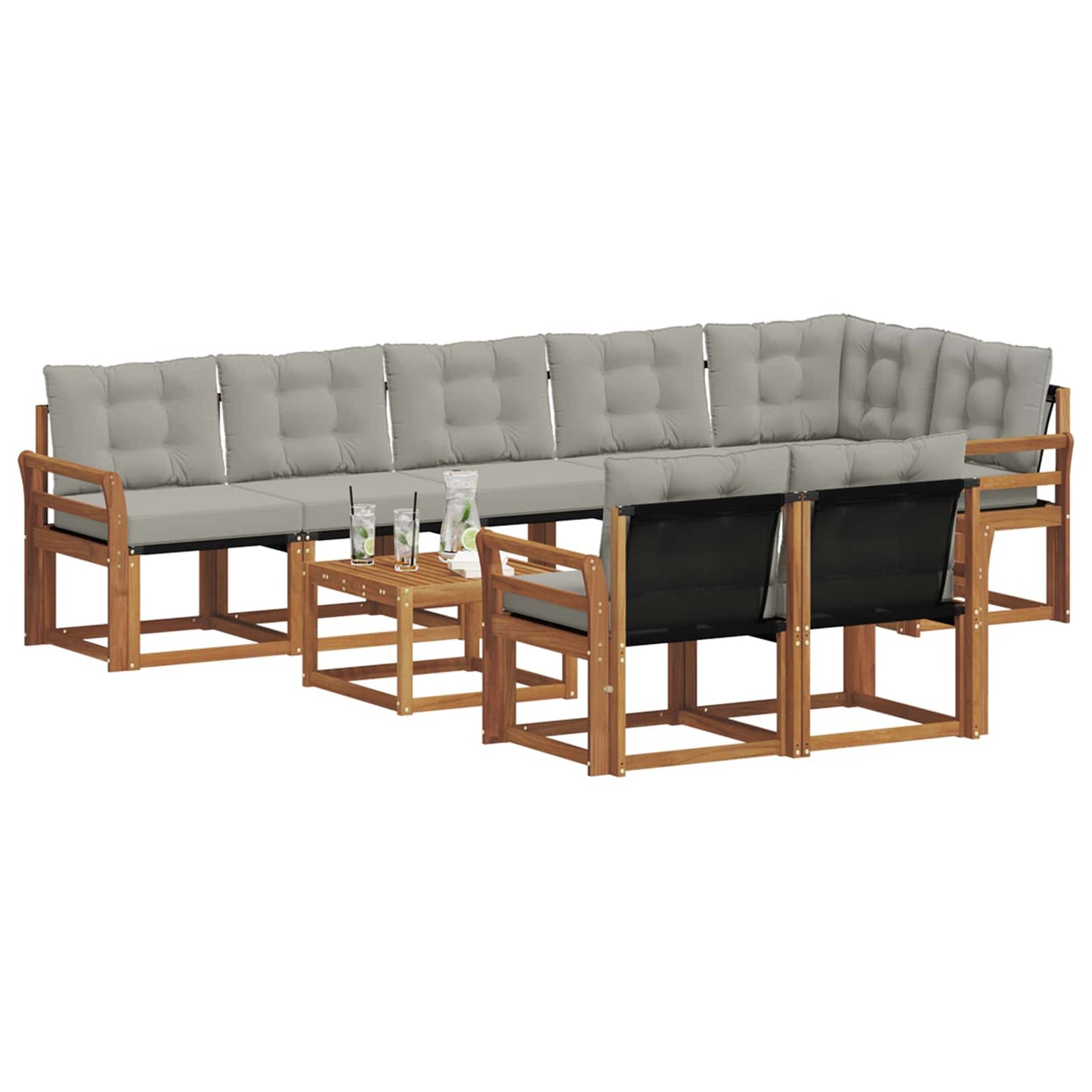 Outdoor-Sofagarnitur mit Kissen 9 pcs Natürlich und Hellgrau
