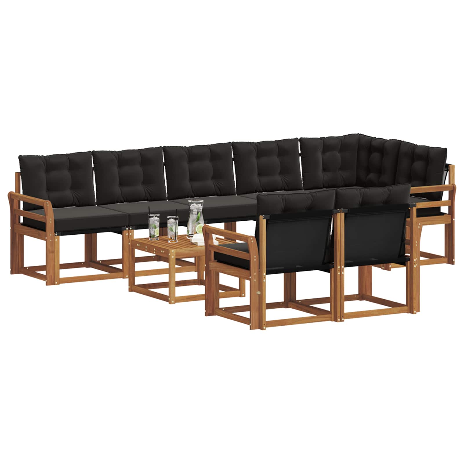Outdoor-Sofagarnitur mit Kissen 9 pcs Natürlich und Schwarz