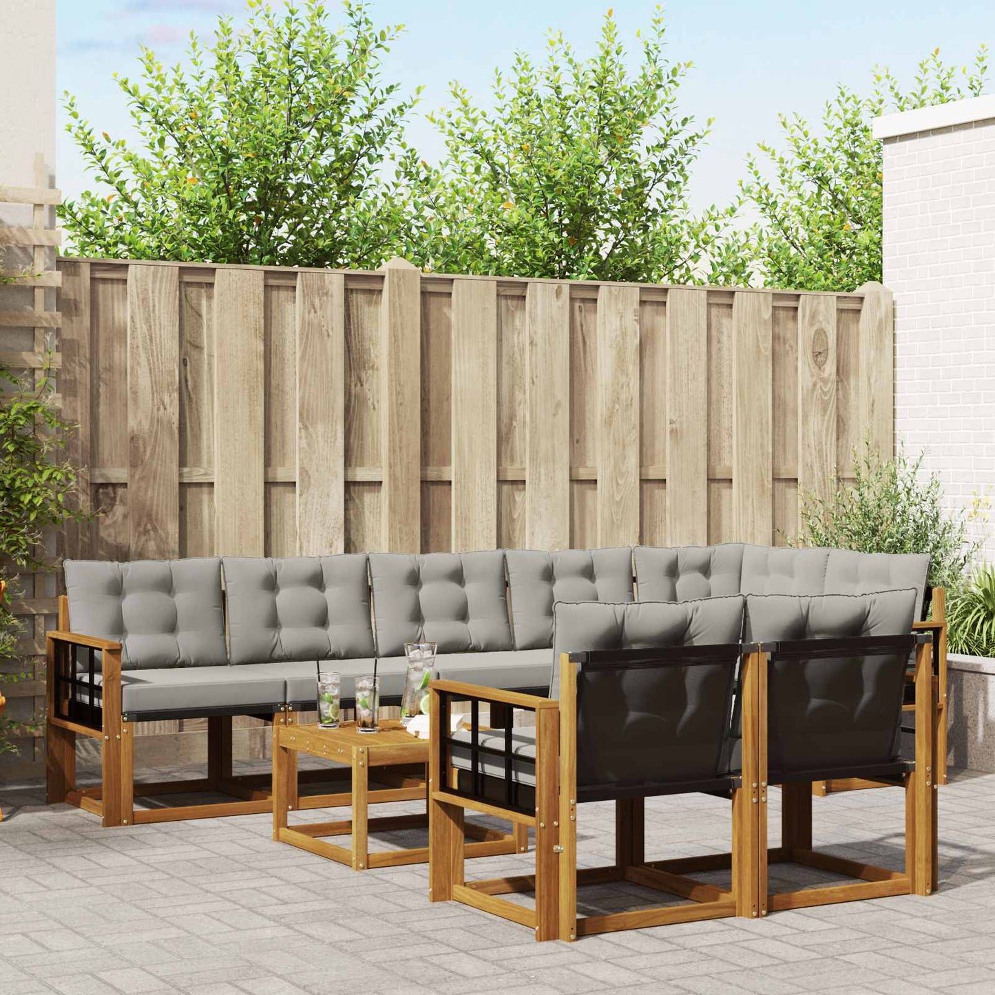 Outdoor-Sofagarnitur mit Kissen 9 pcs Natürlich und Hellgrau