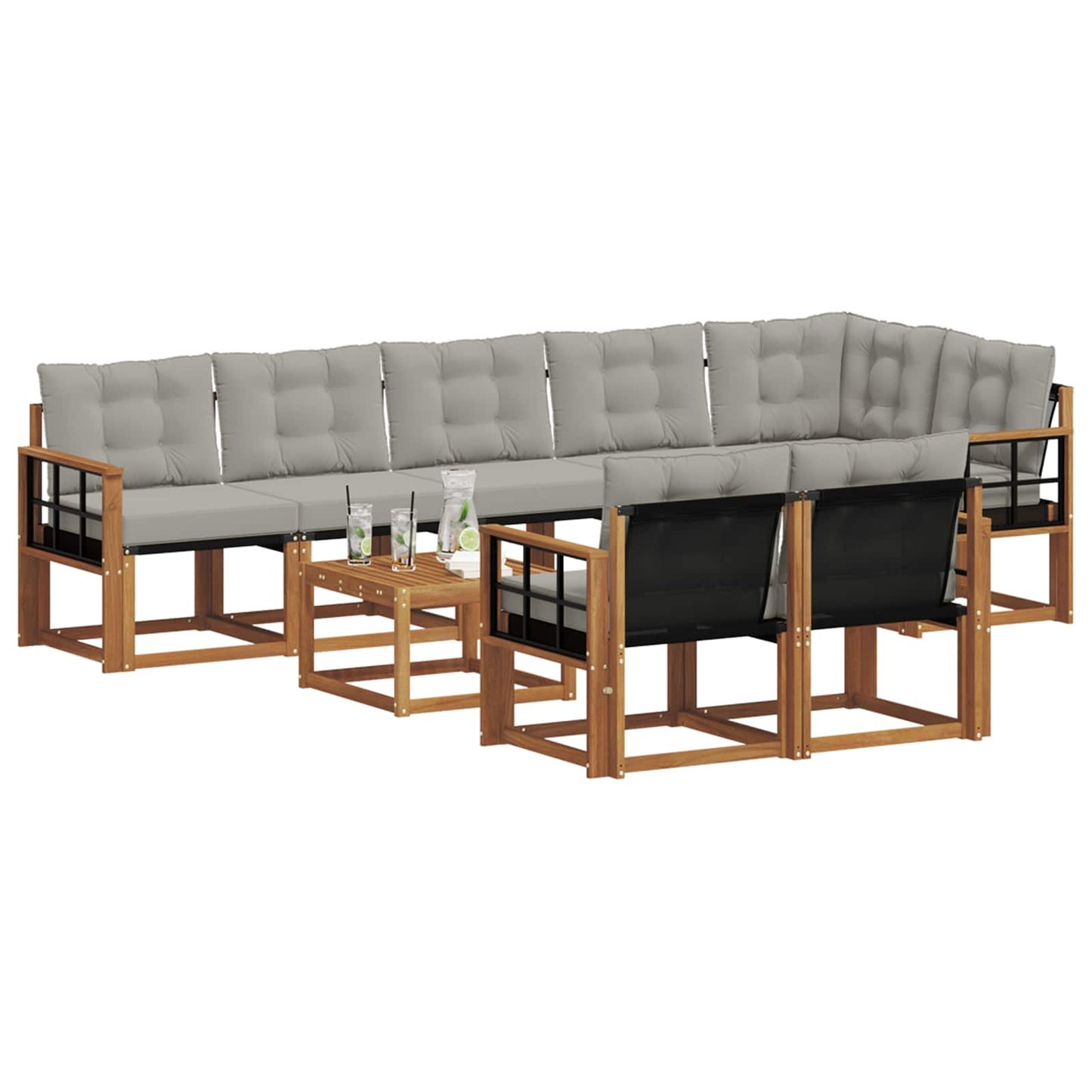 Outdoor-Sofagarnitur mit Kissen 9 pcs Natürlich und Hellgrau