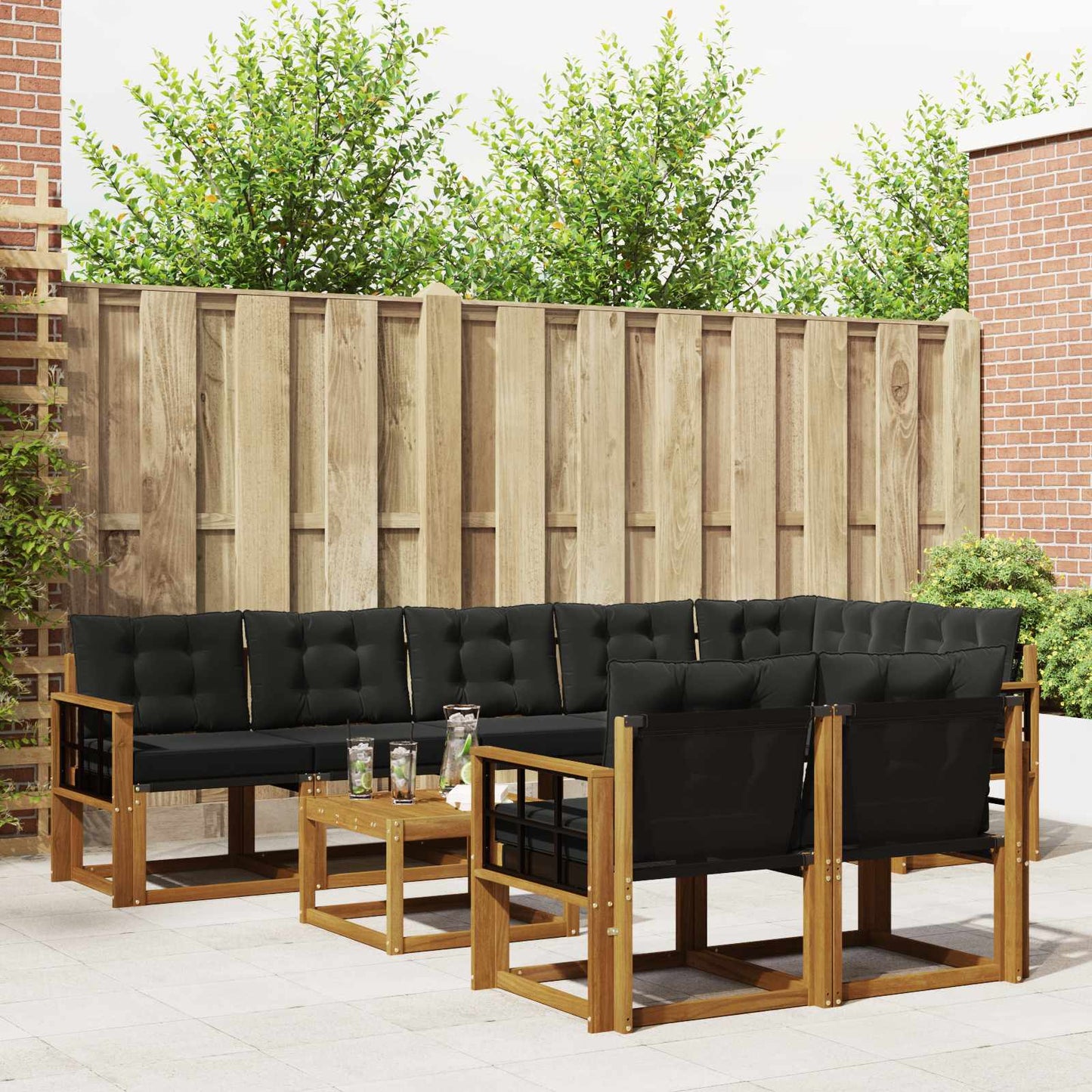 Outdoor-Sofagarnitur mit Kissen 9 pcs Natürlich und Schwarz