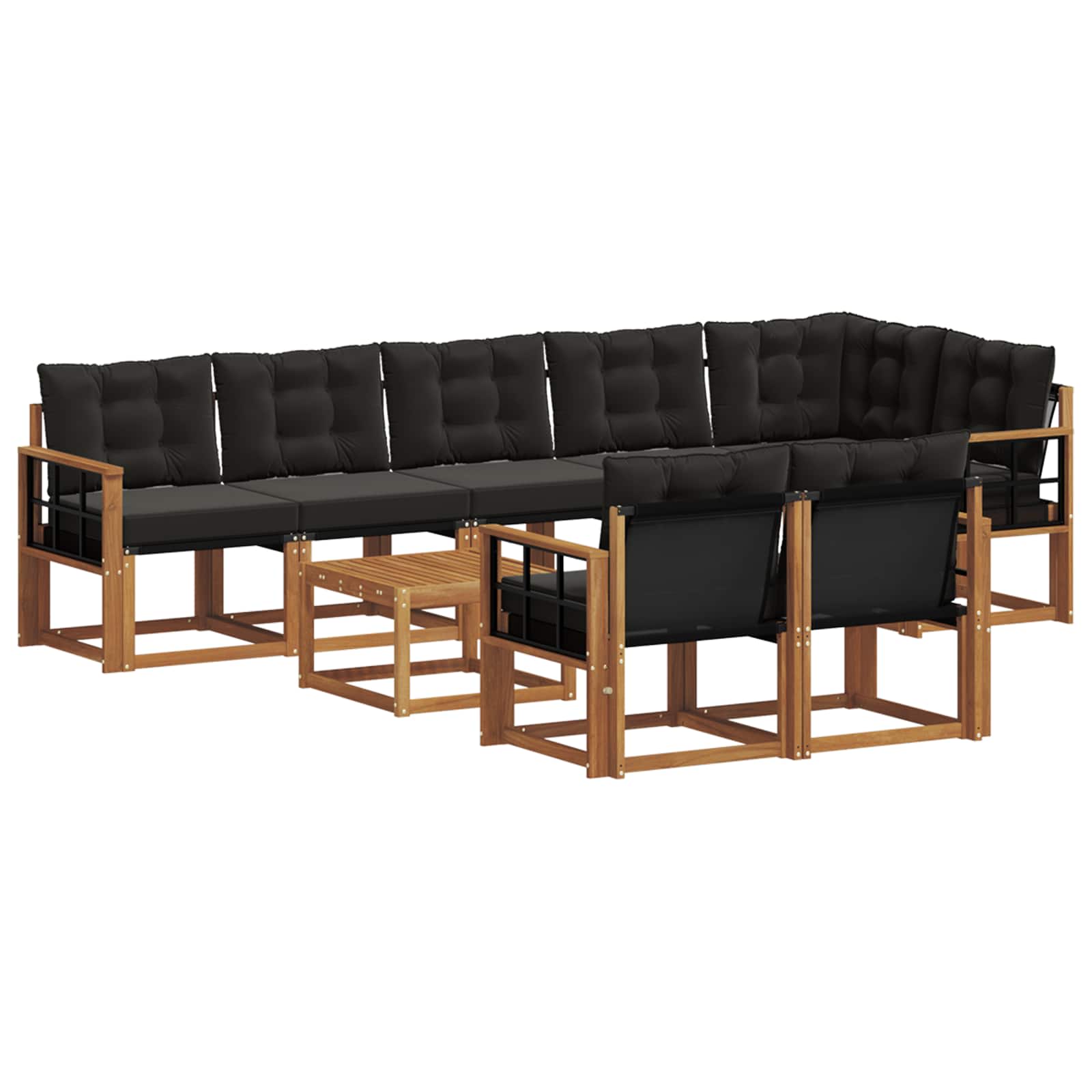 Outdoor-Sofagarnitur mit Kissen 9 pcs Natürlich und Schwarz