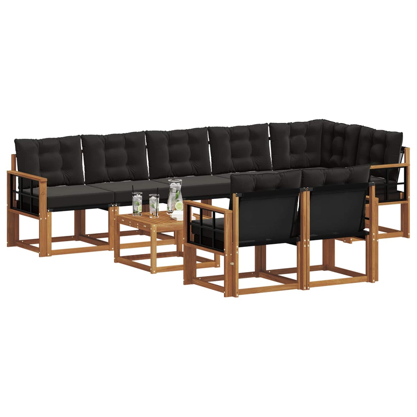 Outdoor-Sofagarnitur mit Kissen 9 pcs Natürlich und Schwarz