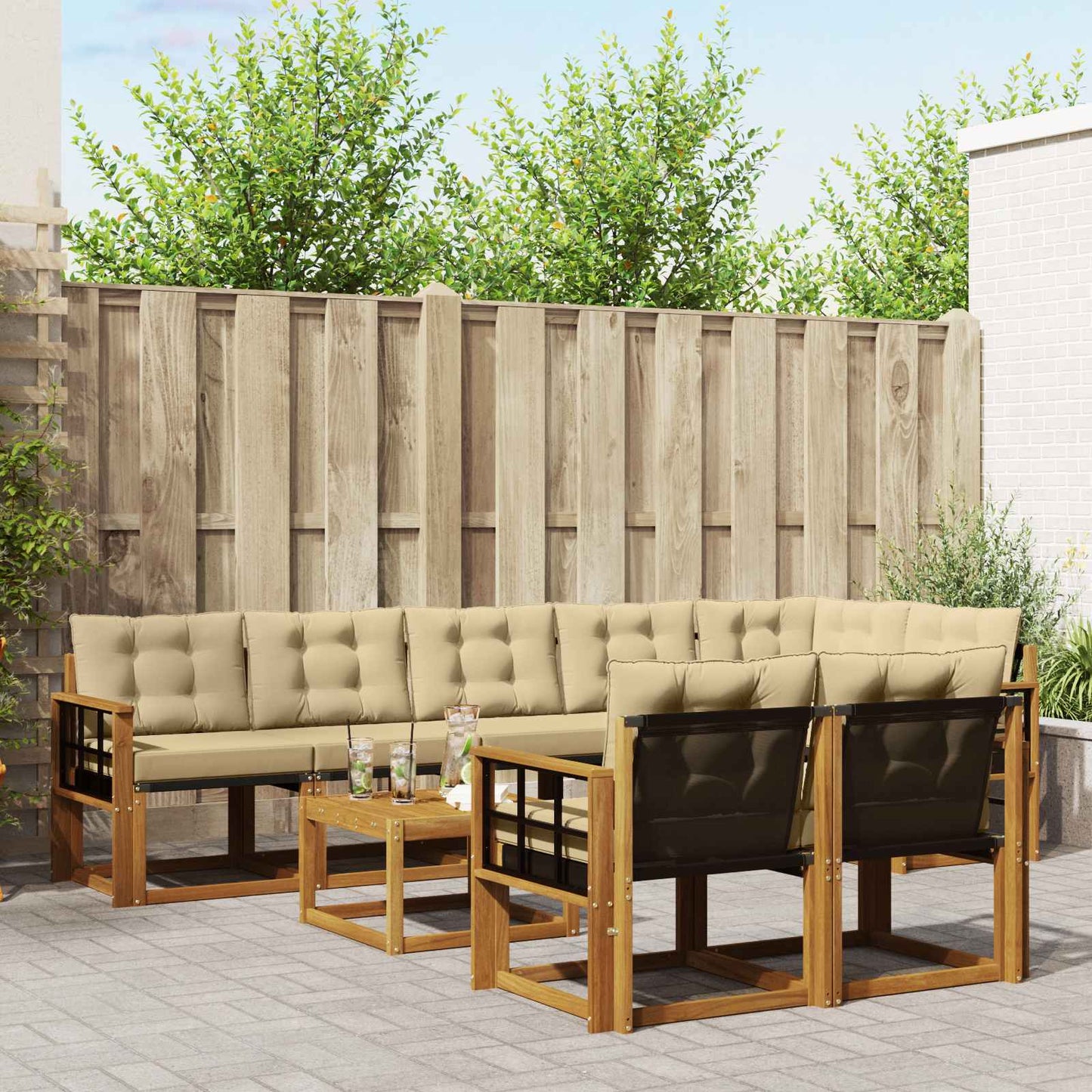 Outdoor-Sofagarnitur mit Kissen 9 pcs Natur und Beige