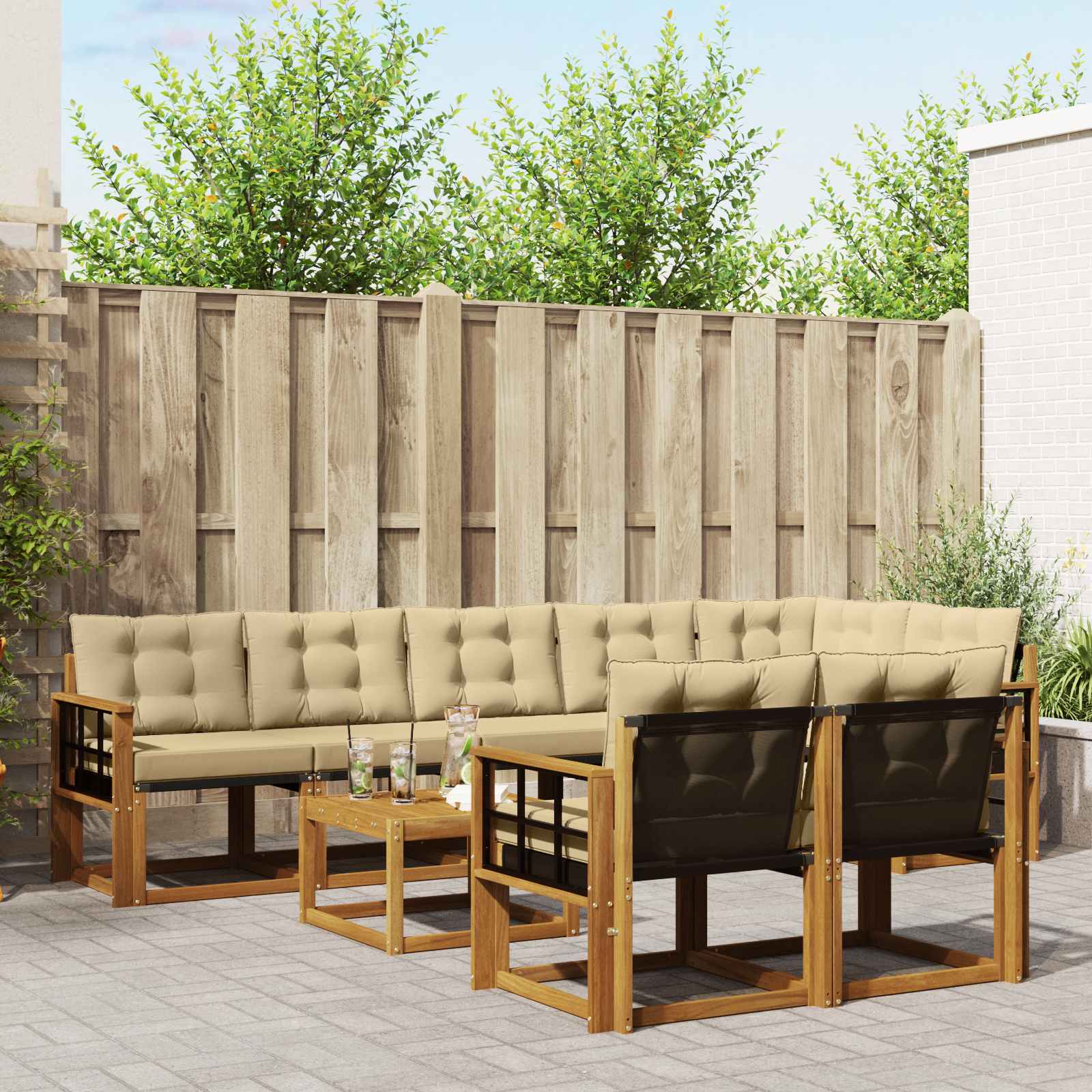 Outdoor-Sofagarnitur mit Kissen 9 pcs Natur und Beige