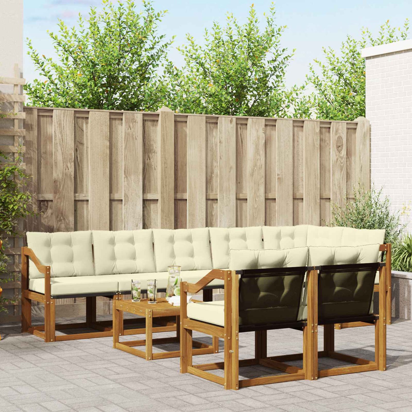 Outdoor-Sofagarnitur mit Kissen 9 pcs Natur und Creme
