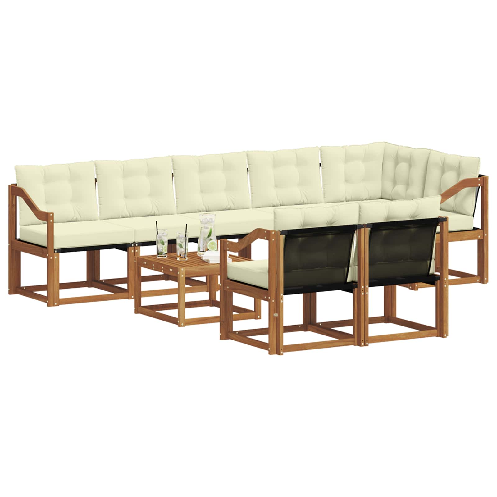 Outdoor-Sofagarnitur mit Kissen 9 pcs Natur und Creme