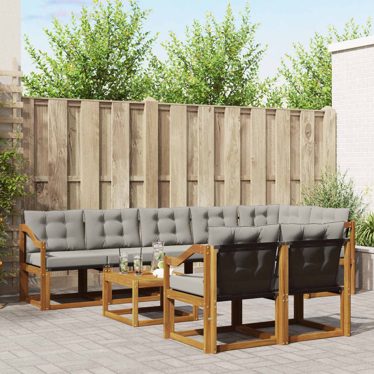 Outdoor-Sofagarnitur mit Kissen 9 pcs Natürlich und Hellgrau