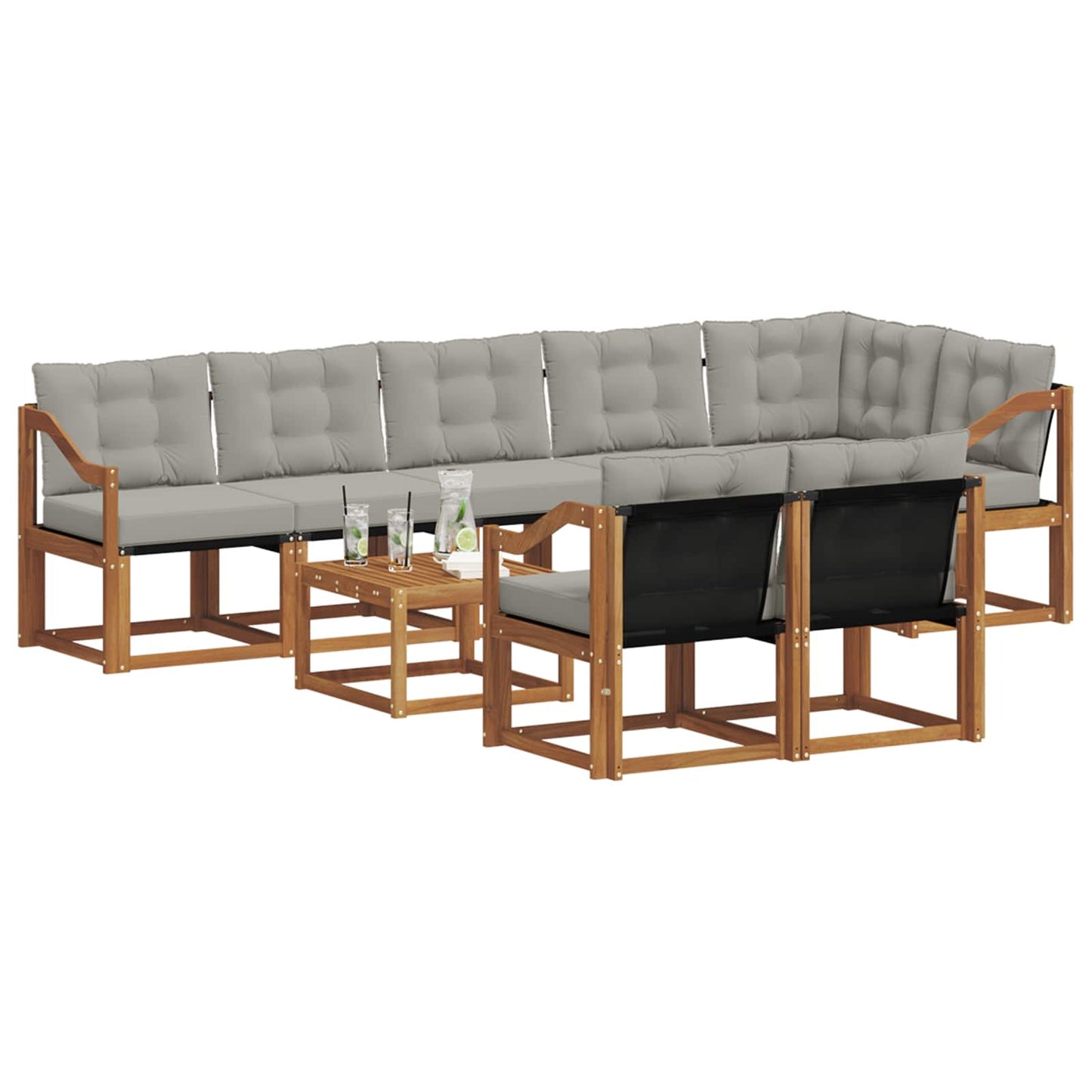 Outdoor-Sofagarnitur mit Kissen 9 pcs Natürlich und Hellgrau