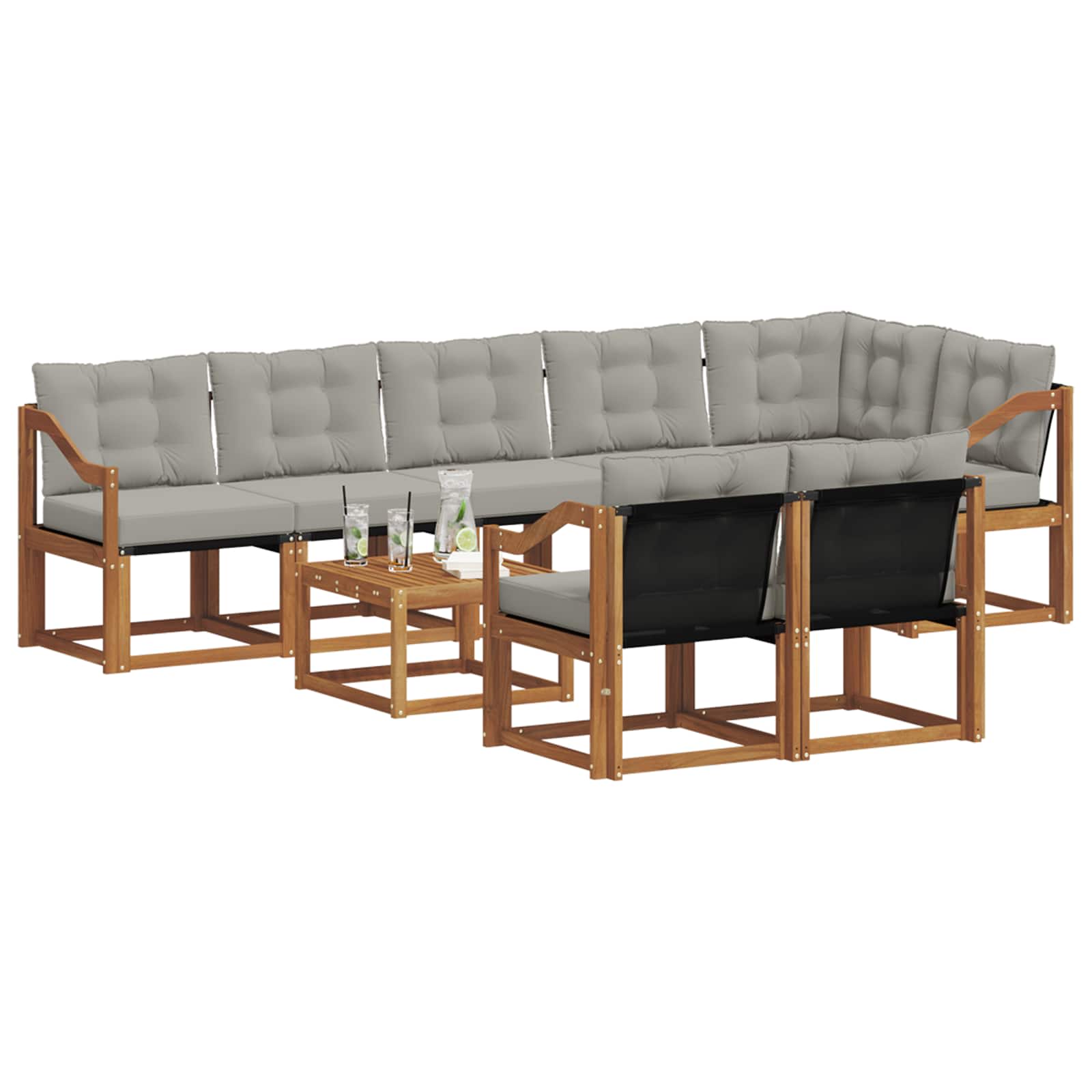 Outdoor-Sofagarnitur mit Kissen 9 pcs Natürlich und Hellgrau