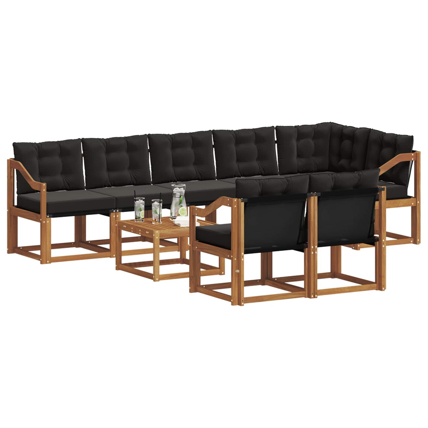 Outdoor-Sofagarnitur mit Kissen 9 pcs Natürlich und Schwarz