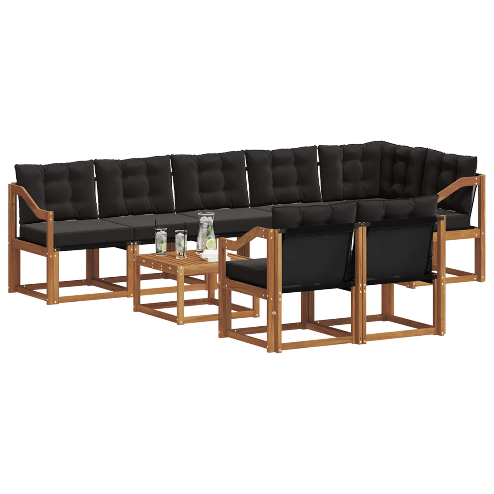 Outdoor-Sofagarnitur mit Kissen 9 pcs Natürlich und Schwarz
