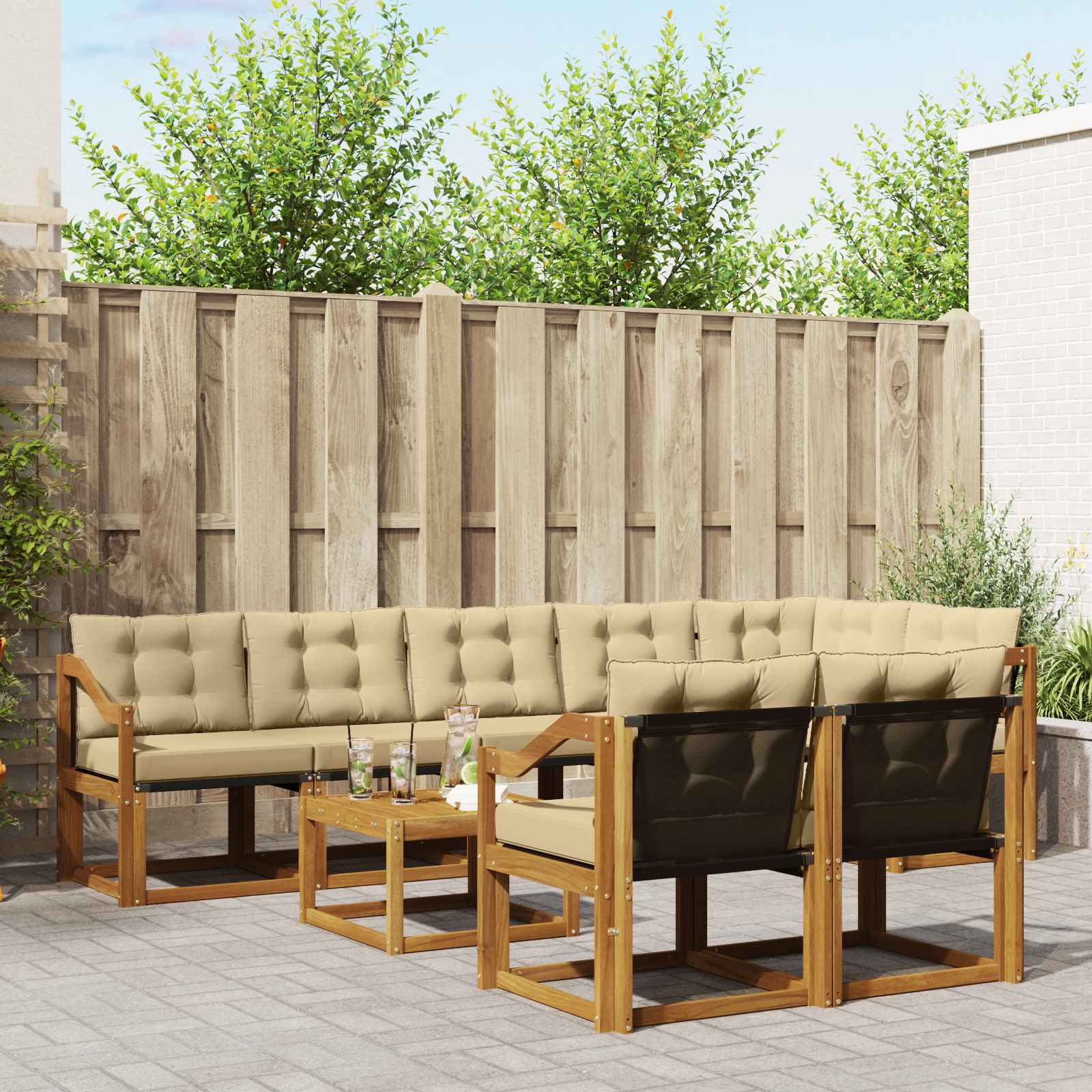 Outdoor-Sofagarnitur 9 stk. Natur und Beige