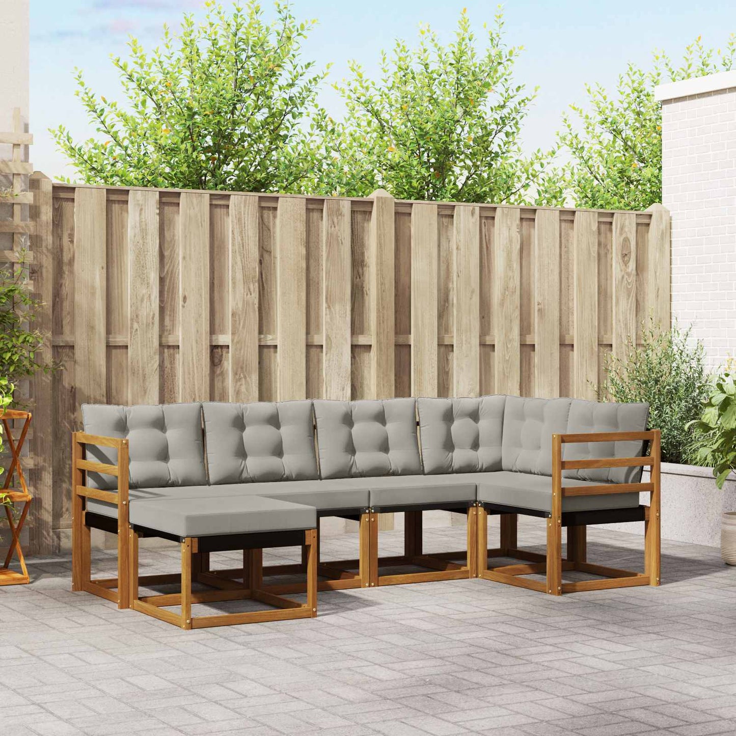 Outdoor-Sofagarnitur mit Kissen 6 pcs Natürlich und Hellgrau
