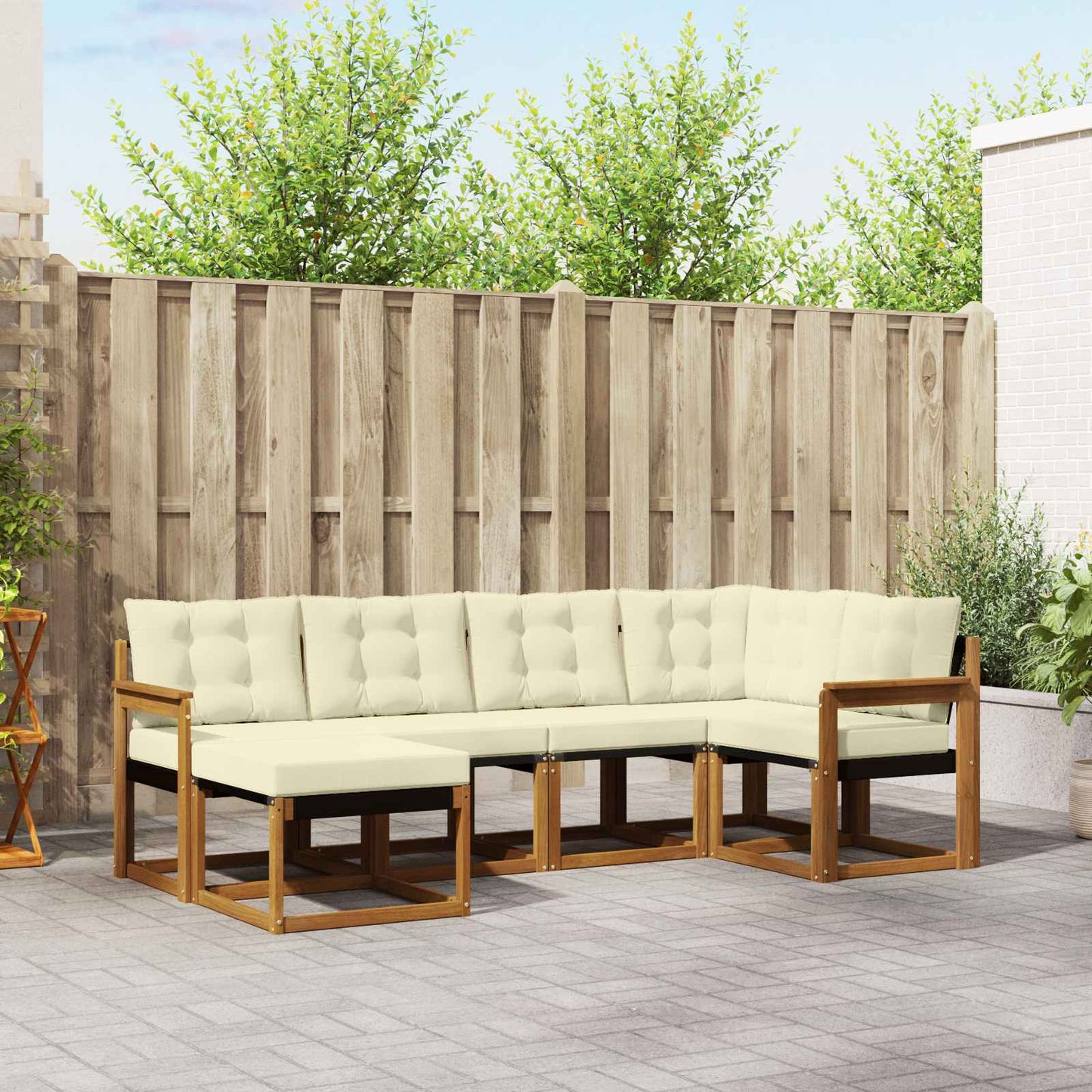 Outdoor-Sofagarnitur mit Kissen 6 pcs Natur und Creme