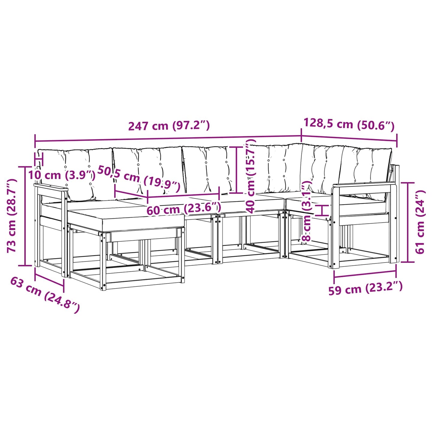 Outdoor-Sofagarnitur mit Kissen 6 pcs Natur und Creme