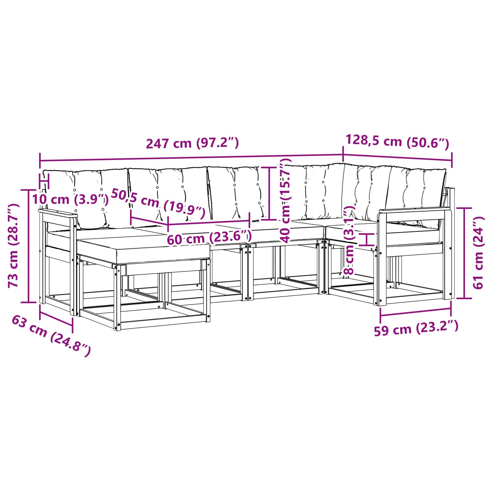 Outdoor-Sofagarnitur mit Kissen 6 pcs Natürlich und Schwarz
